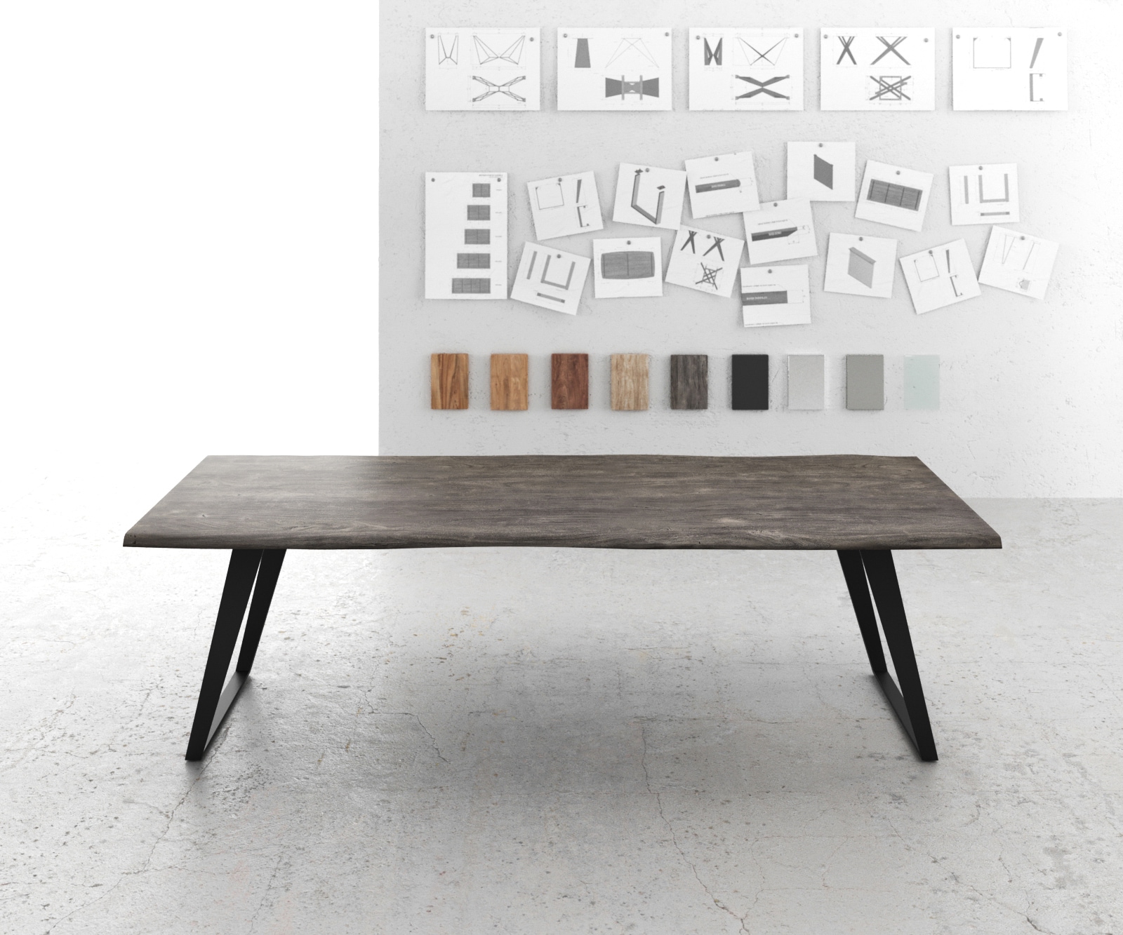 Table-à-manger Edge 260x100 acacia platine métal incliné Live-Edge 1 Table-à-manger Edge 260x100 acacia platine métal incliné Live-Edge 1
