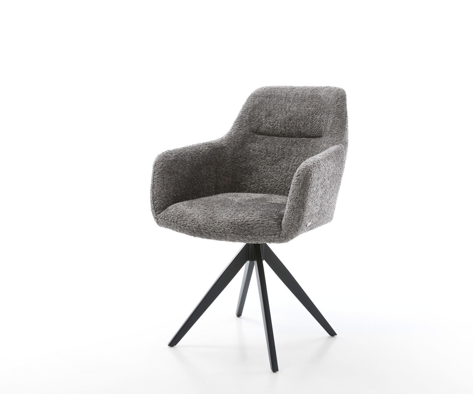 Chaise-de-salle-à-manger Pejo-Flex bouclé gris pied croisé angulaire noir ressorts ensachés