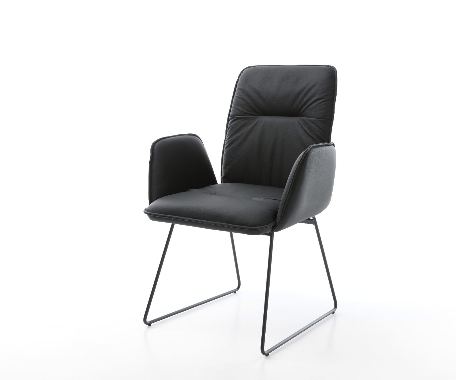 Chaise-de-salle-à-manger Vinja-Flex cuir de vache noir pied trapèze noir