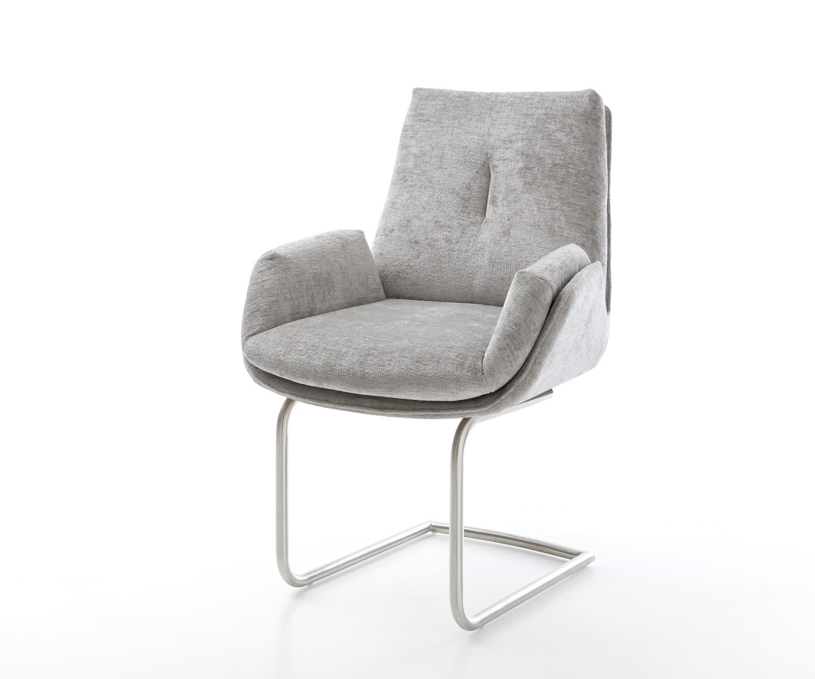 Cantilever Clea-Flex chenille gris argenté pied cantilever rond acier inoxydable brossé
