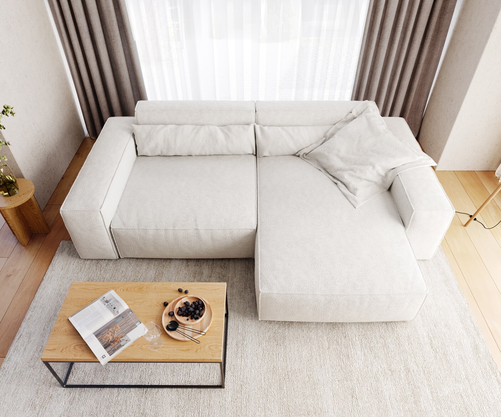 Canapé d'angle Sirpio XL 270x170 cm Bouclee Crème-blanc Recamiere variable 5
