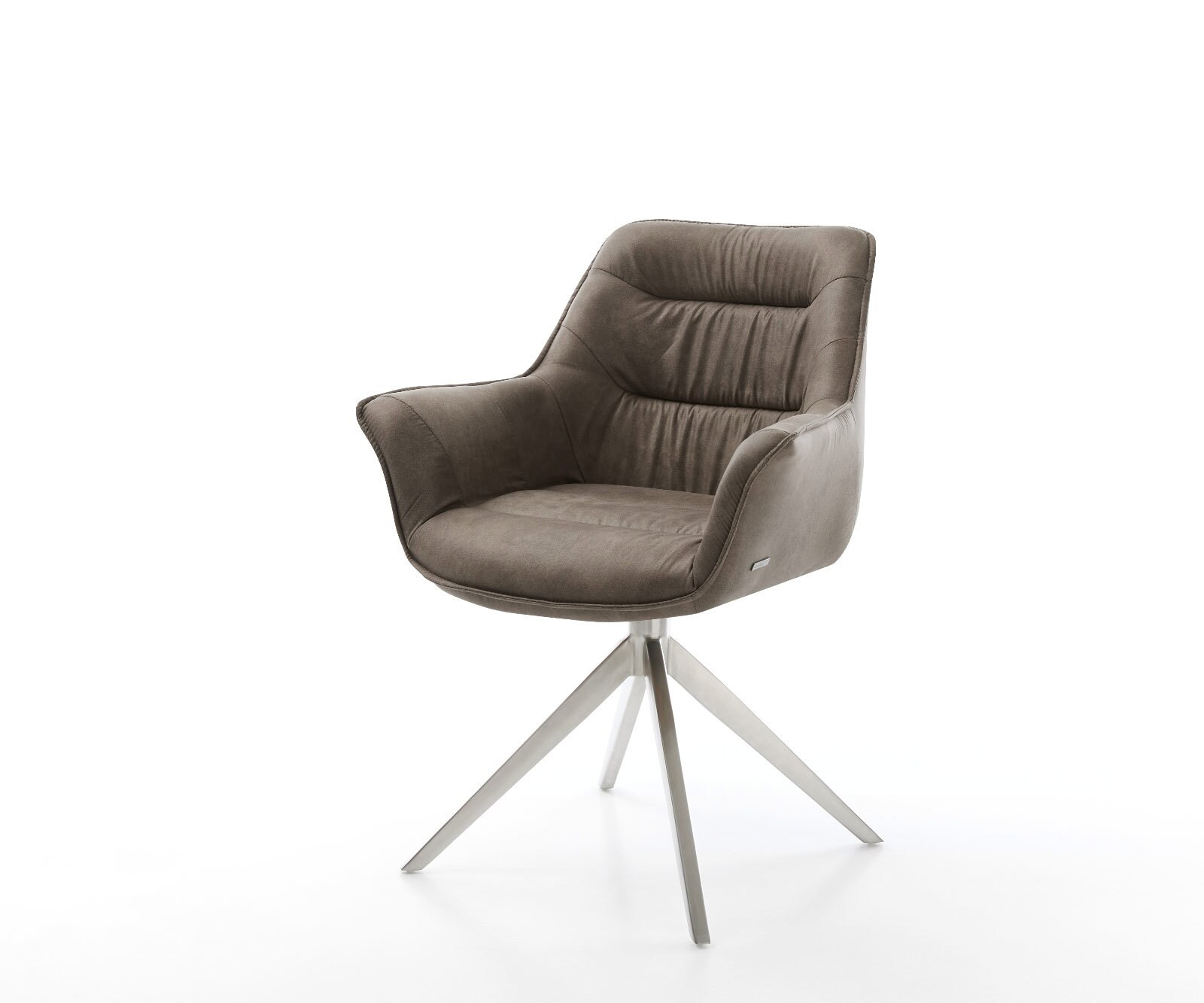 Chaise-de-salle-à-manger Kaira-Flex microvelours taupe vintage pied croisé large acier inoxydable brossé