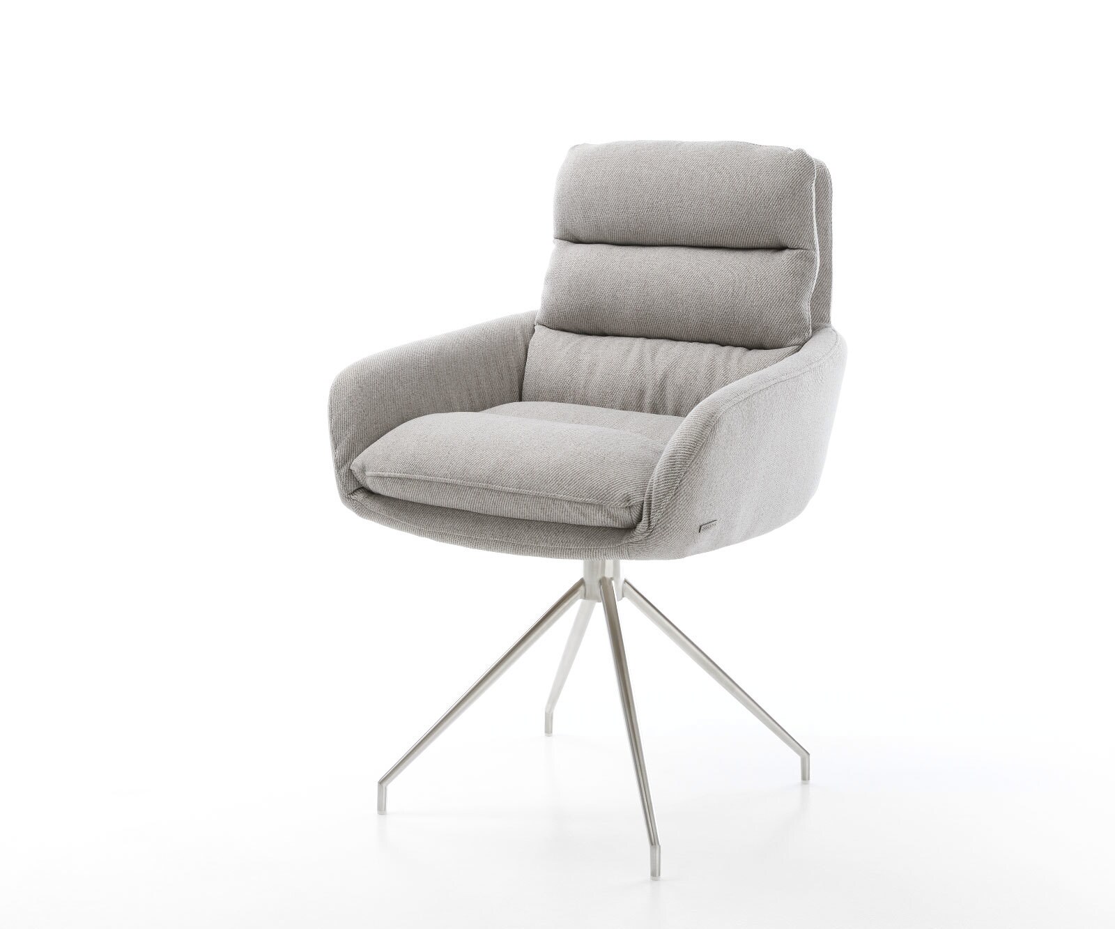 Chaise-de-salle-à-manger Abelia-Flex avec accoudoirs rayures gris clair pied croisé conique acier inoxydable brossé