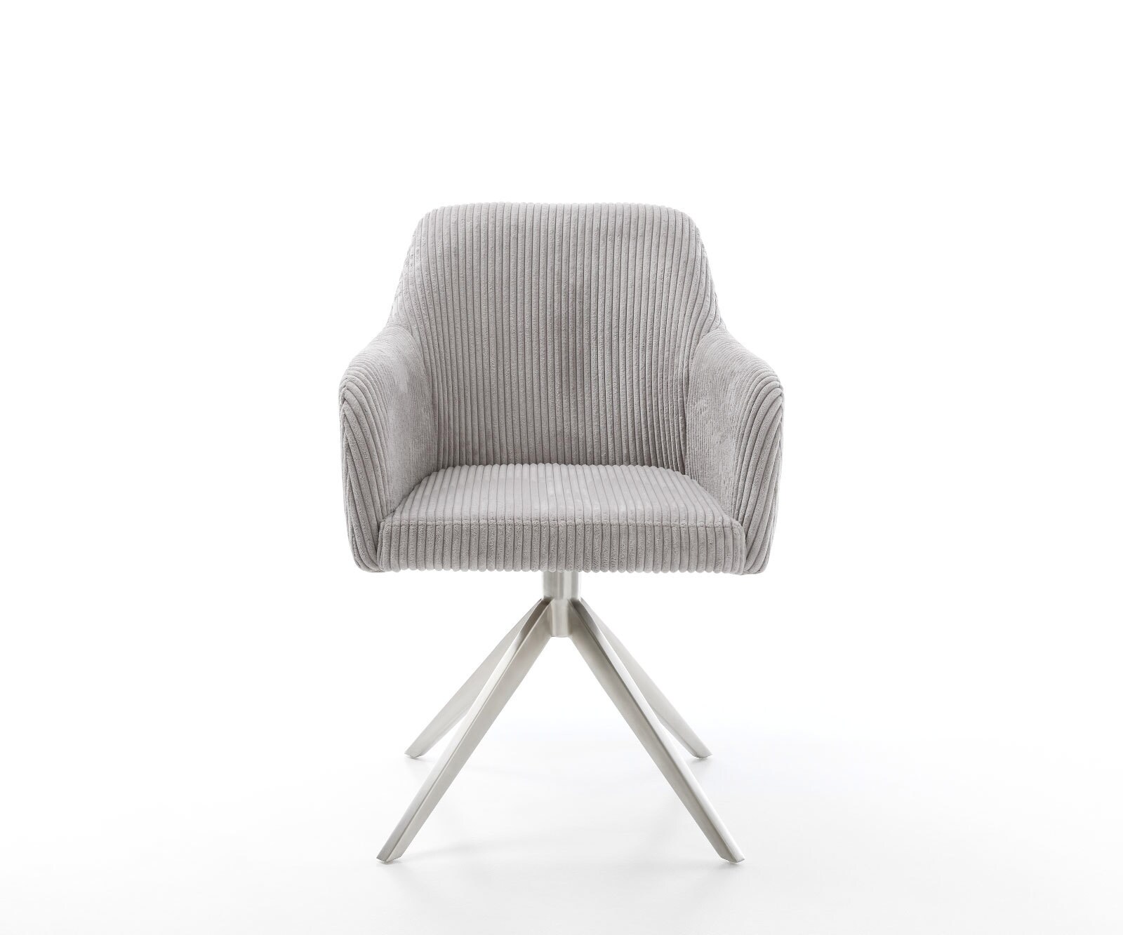 Chaise-pivotante Greg-Flex côtelé gris argenté pied croisé large acier inoxydable brossé pivotement sur 360° fonction bascule ressorts ensachés 1