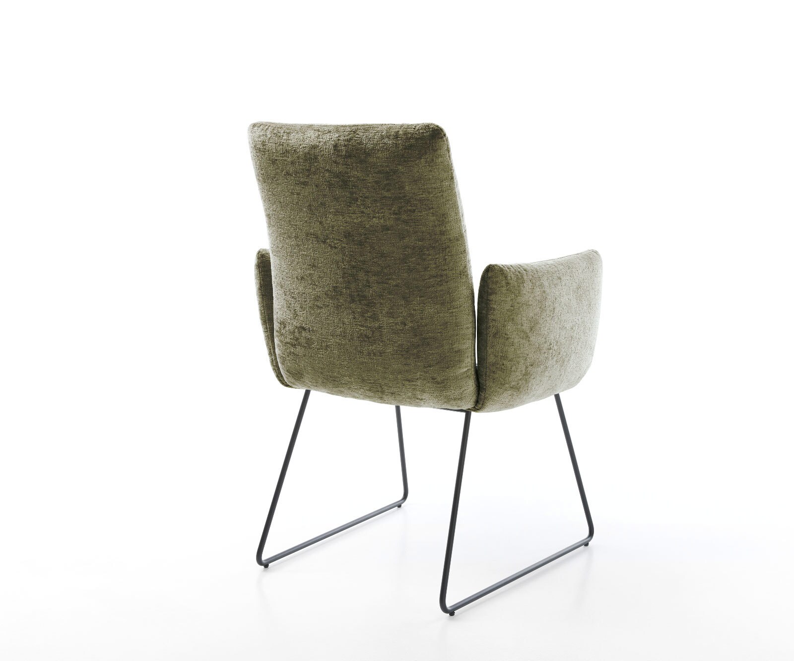 Chaise-de-salle-à-manger Jova-Flex avec accoudoirs chenille olive pied trapèze noir ressorts ensachés 5
