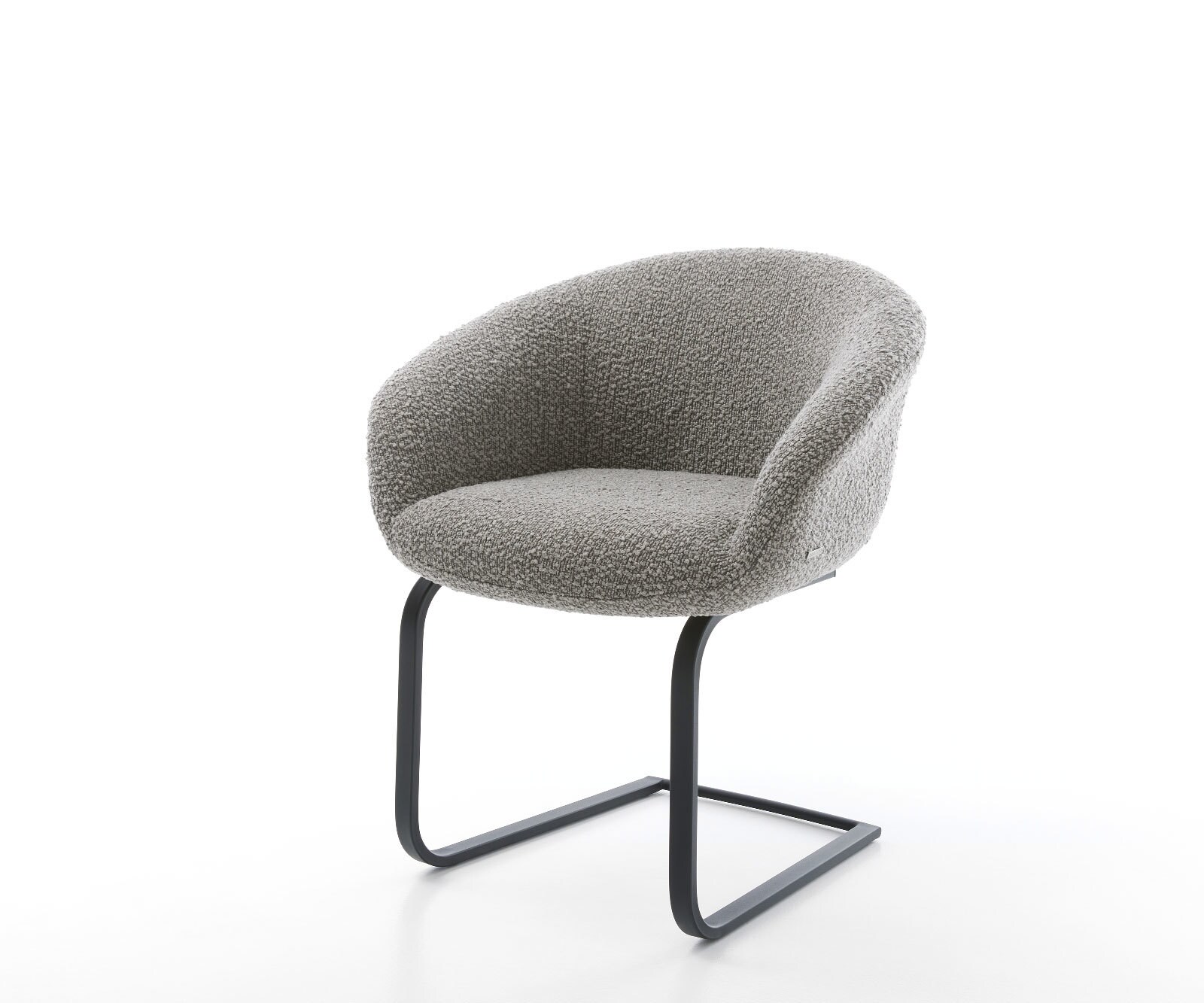 Cantilever Vinka-Flex avec accoudoirs bouclé gris argenté pied cantilever plat noir ressorts ensachés 1