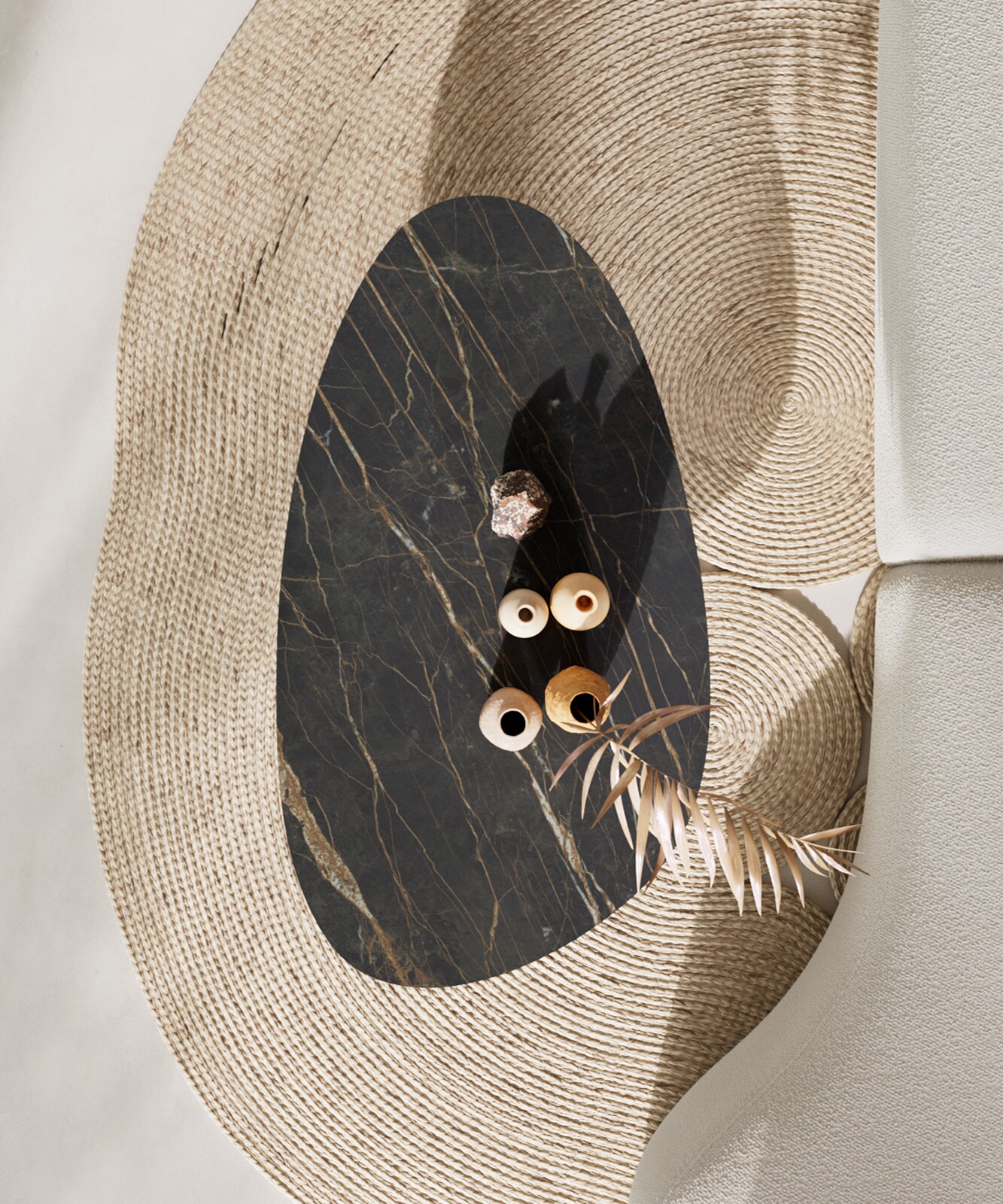 Table basse Edge Oval 140x75 cm céramique Laminam® Noir Desir brun Parabi acier inoxydable brossé 6