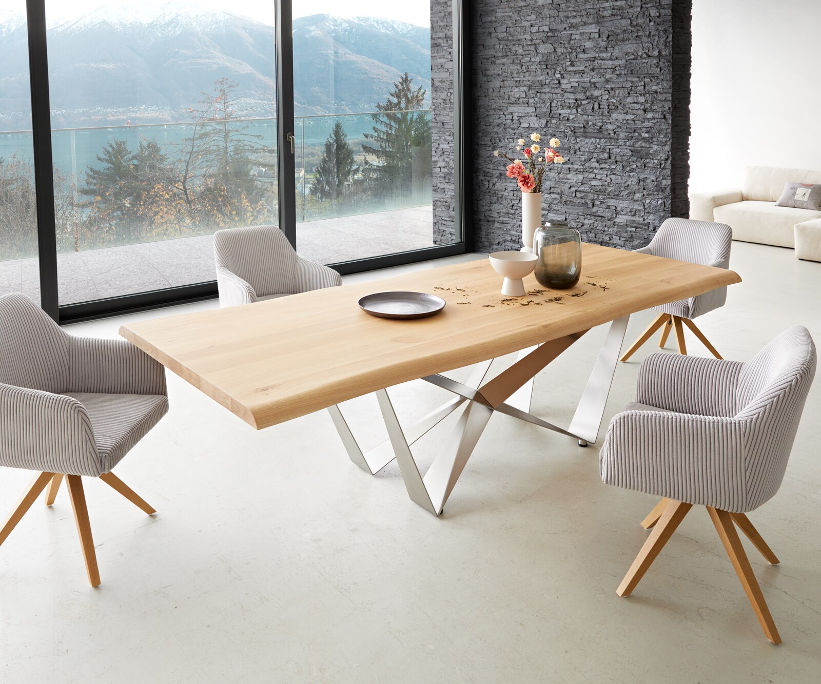 Table à manger Edge 260x100 chêne nature Spider acier plat acier inoxydable Live-Edge 6