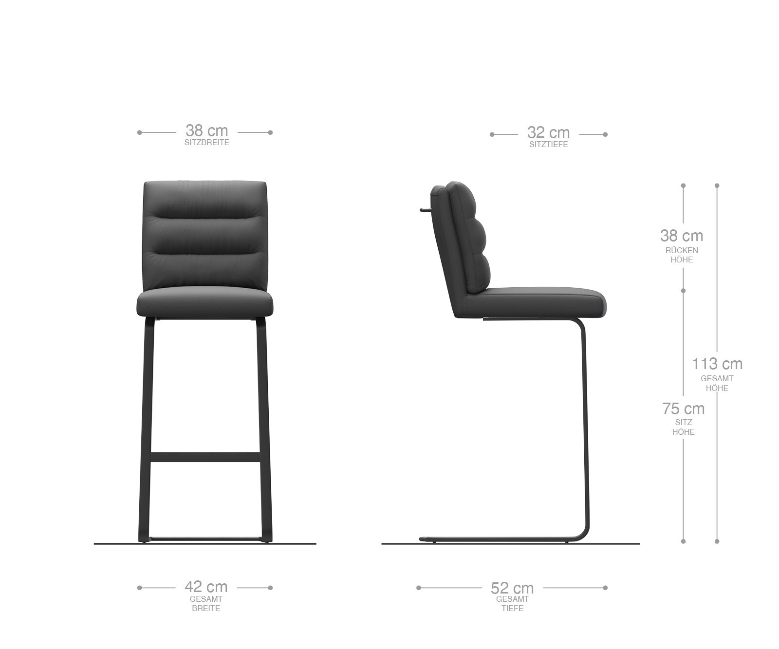 Chaise-de-bar Pela-Flex cuir véritable boue cadre luge plat acier inoxydable ressorts ensachés 5