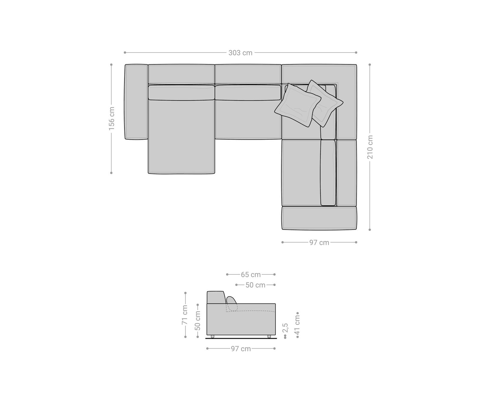 Canapé panoramique Sirpio 300x210 cm Bouclee Crème-blanc Recamiere variable 7