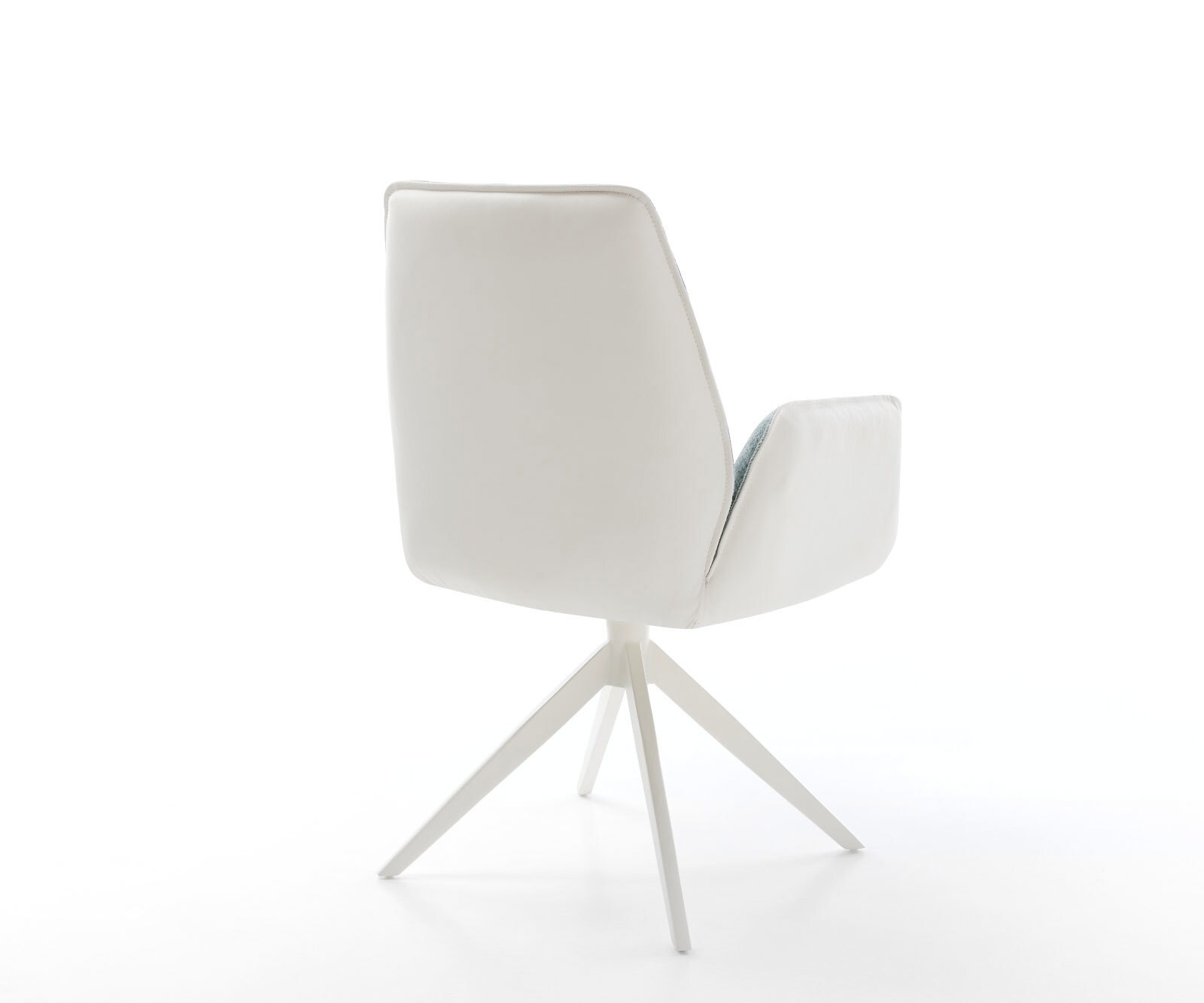 Chaise-pivotante Zoa-Flex tissu mixte cuir de vache blanc-bleu pastel pied croisé large blanc pivotement sur 360° fonction bascule ressorts ensachés 4