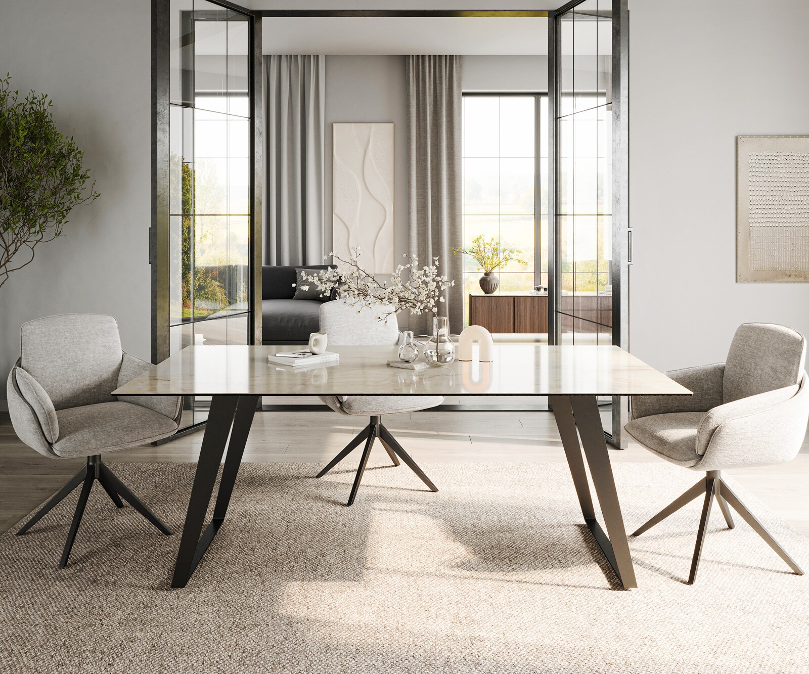 Table à manger Edge 200x100 Céramique Laminam® Onice Oro Métal Oblique Noir 2