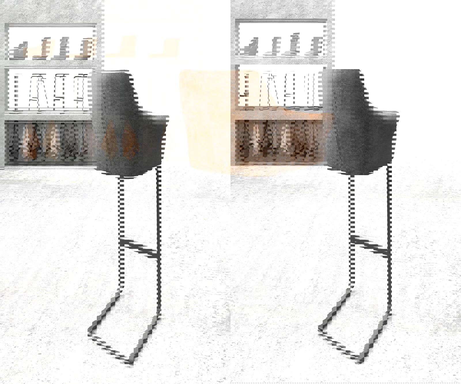 Chaise-de-bar Yulo-Flex vintage marron cantilever plat métal 2 Chaise-de-bar Yulo-Flex vintage marron cantilever plat métal 2