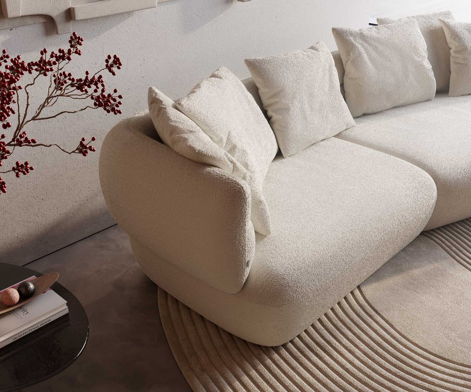 Canapé Roya 320x140 cm Bouclé Crème-Blanc 5