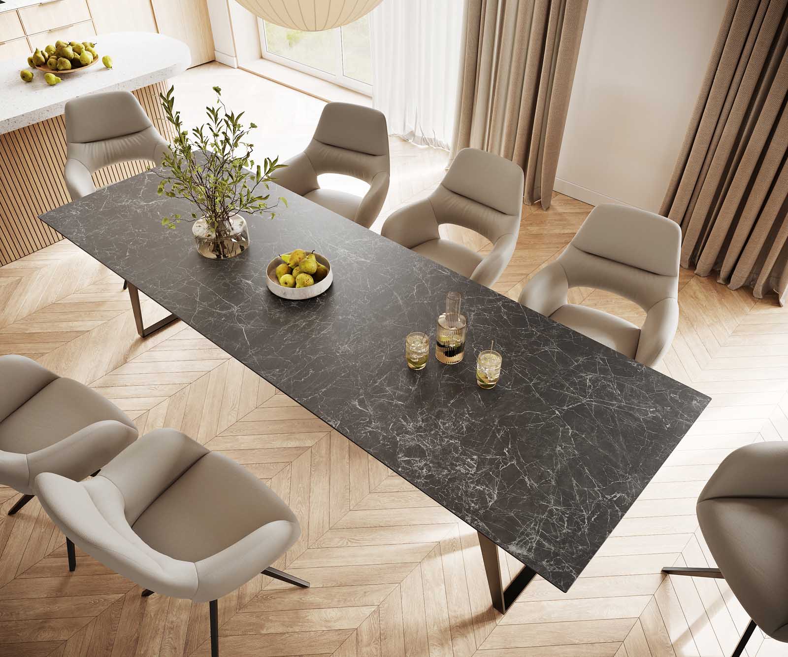 Table-à-manger Edge 300x100 céramique Laminam® nero greco gris métal oblique noir 3