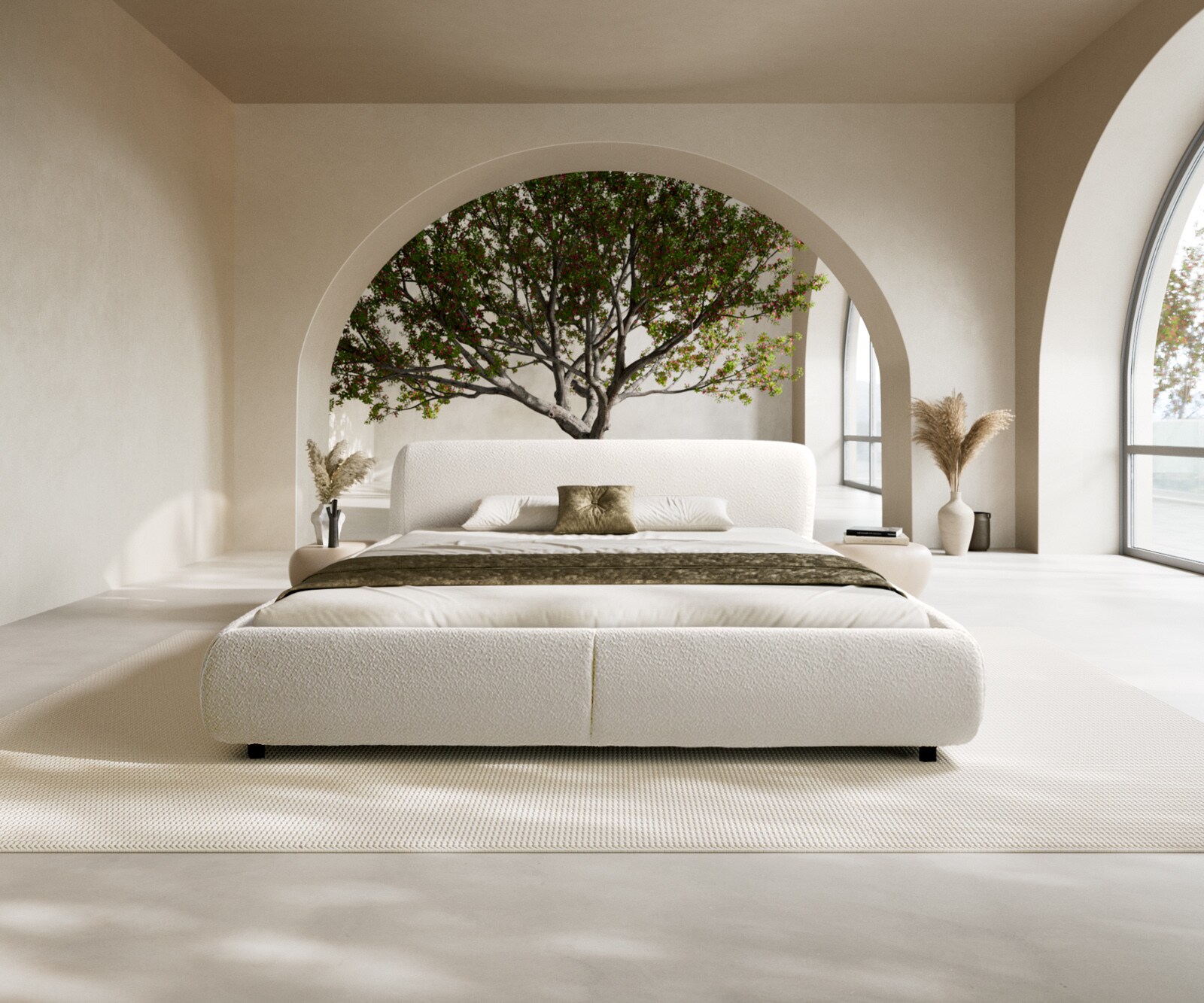 Cadre-de-lit rembourré Shona 180x200 cm Bouclé Crème-Blanc 2