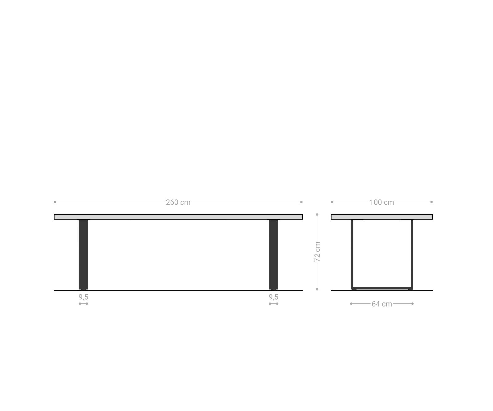 Table-à-manger Edge 260x100x2,5-3 chêne nature acier inoxydable mince Live-Edge 7