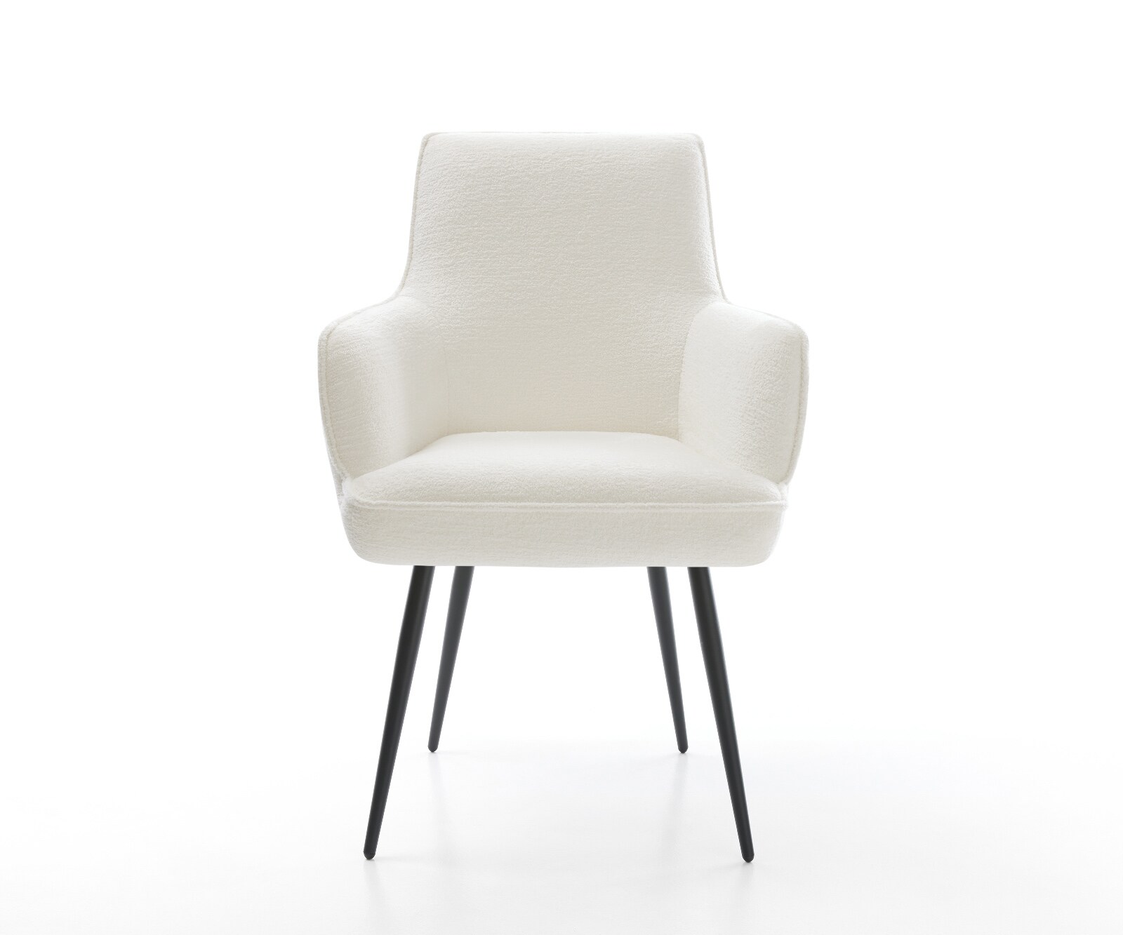 Chaise-de-salle-à-manger Heira-Flex avec accoudoirs bouclé doux beige 4 pieds coniques noir resorts ensachés 2