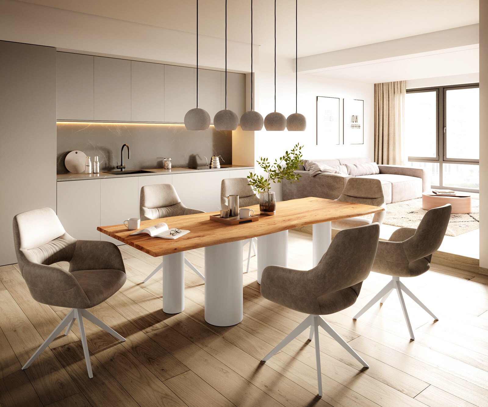 Table à manger Edge 260x100 Acacia Nature Pilier Métal Blanc Live-Edge 5
