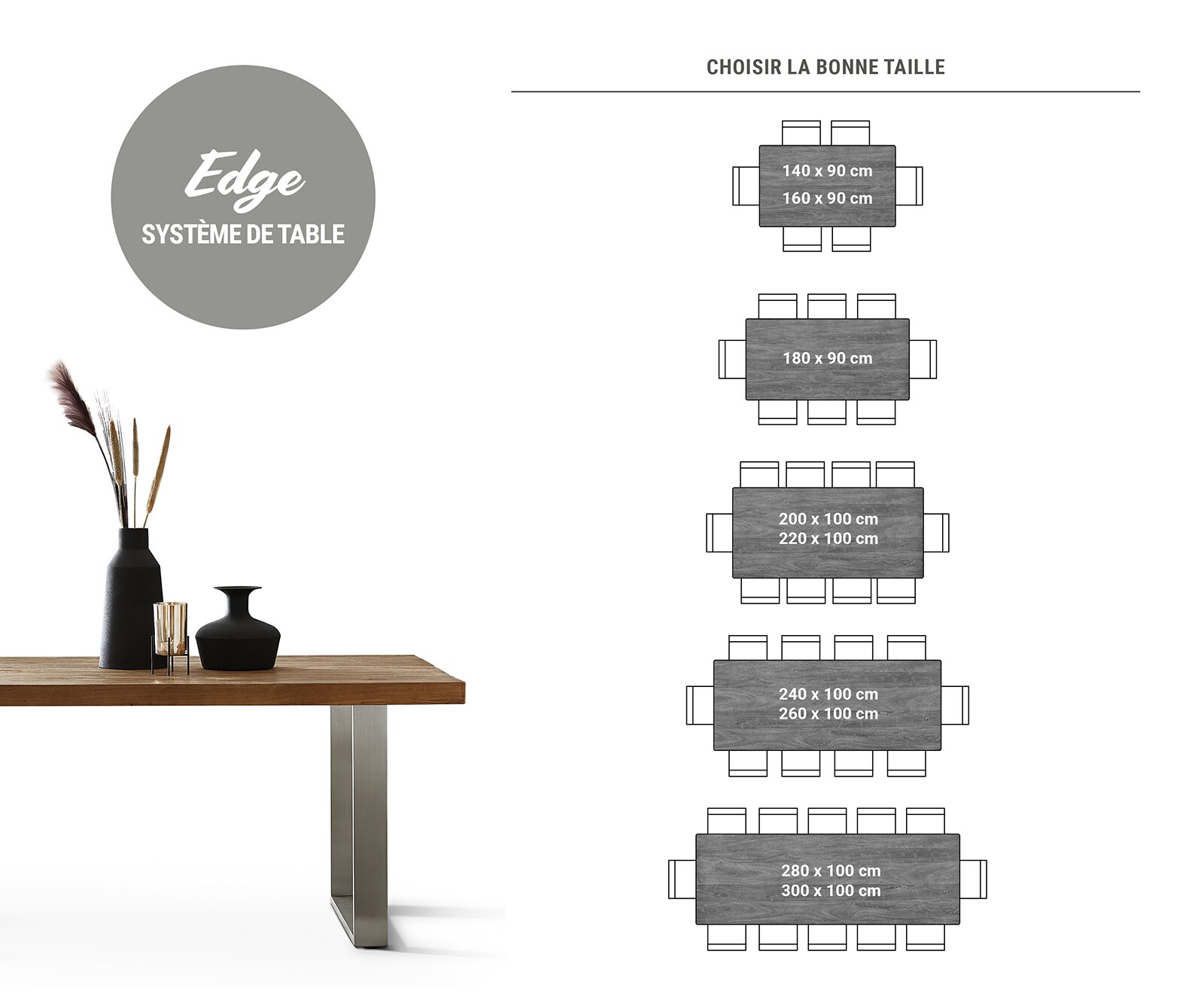 Table-à-manger Edge 260x100 acacia nature acier inoxydable mince Live-Edge 10