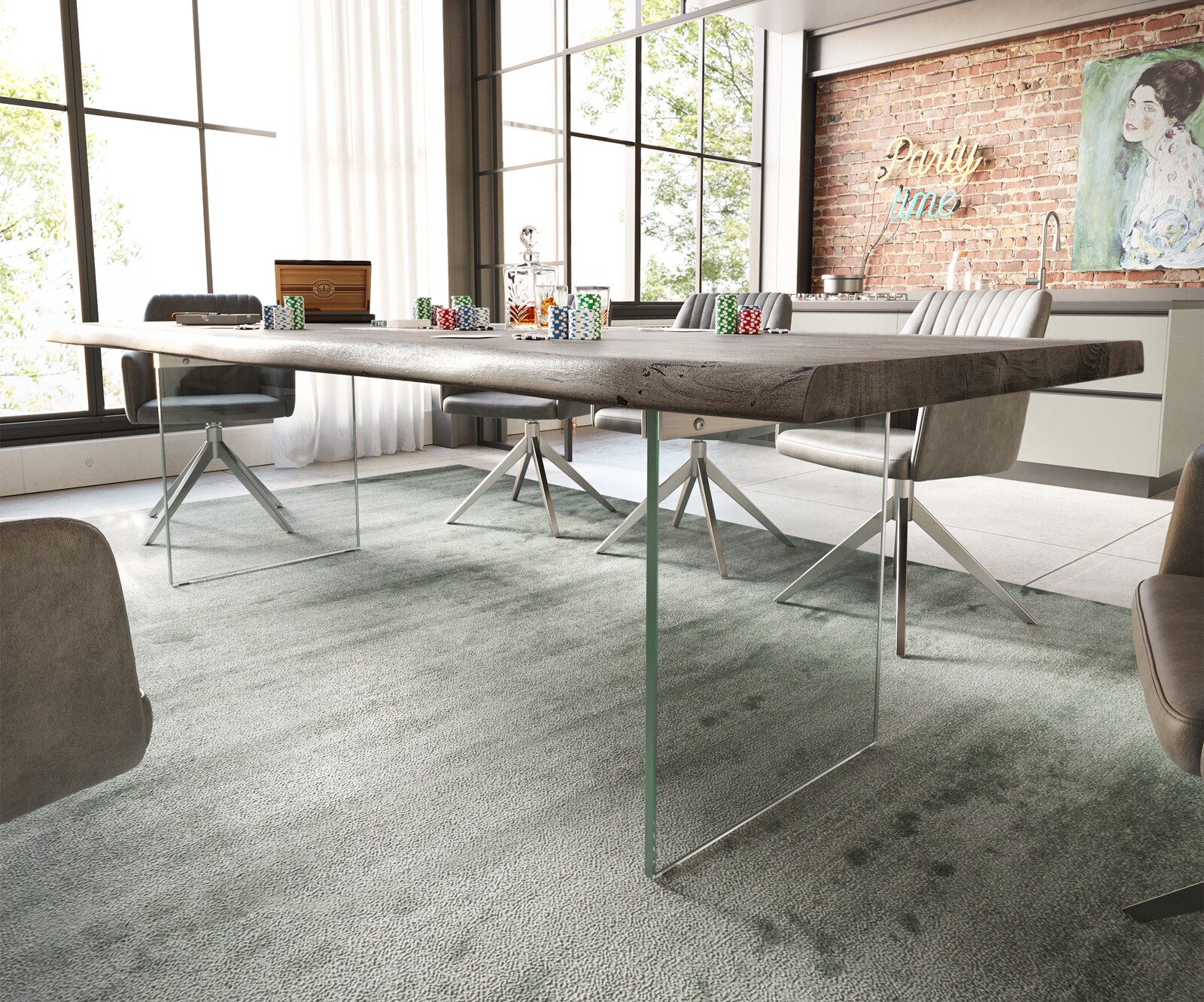Table à manger Edge 260x100 XL acacia platine verre Live-Edge 4