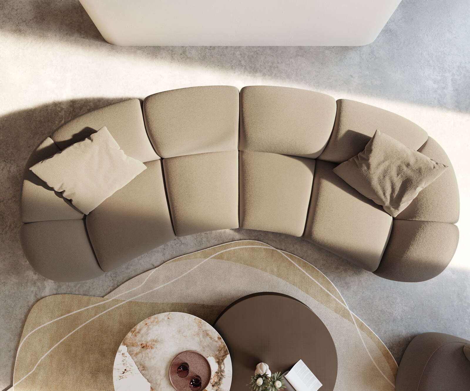 Bigsofa Lunna 360x175 cm Bouclé fin Taupe2 coussins 4