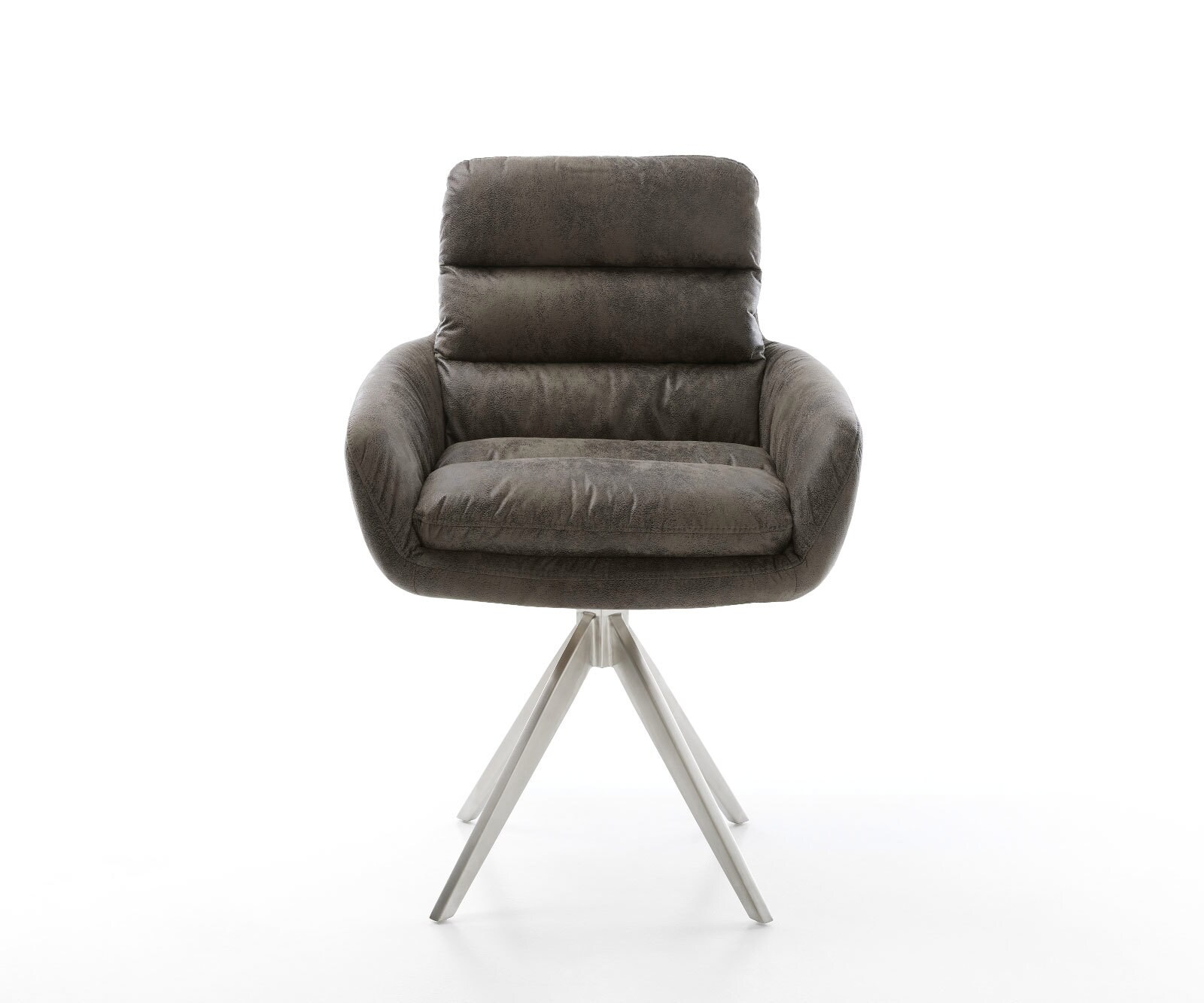 Chaise-de-salle-à-manger Abelia-Flex avec accoudoirs microvelours gris antique pied croisé angulaire acier inoxydable brossé 1 Chaise-de-salle-à-manger Abelia-Flex avec accoudoirs microvelours gris antique pied croisé angulaire acier inoxydable brossé 1