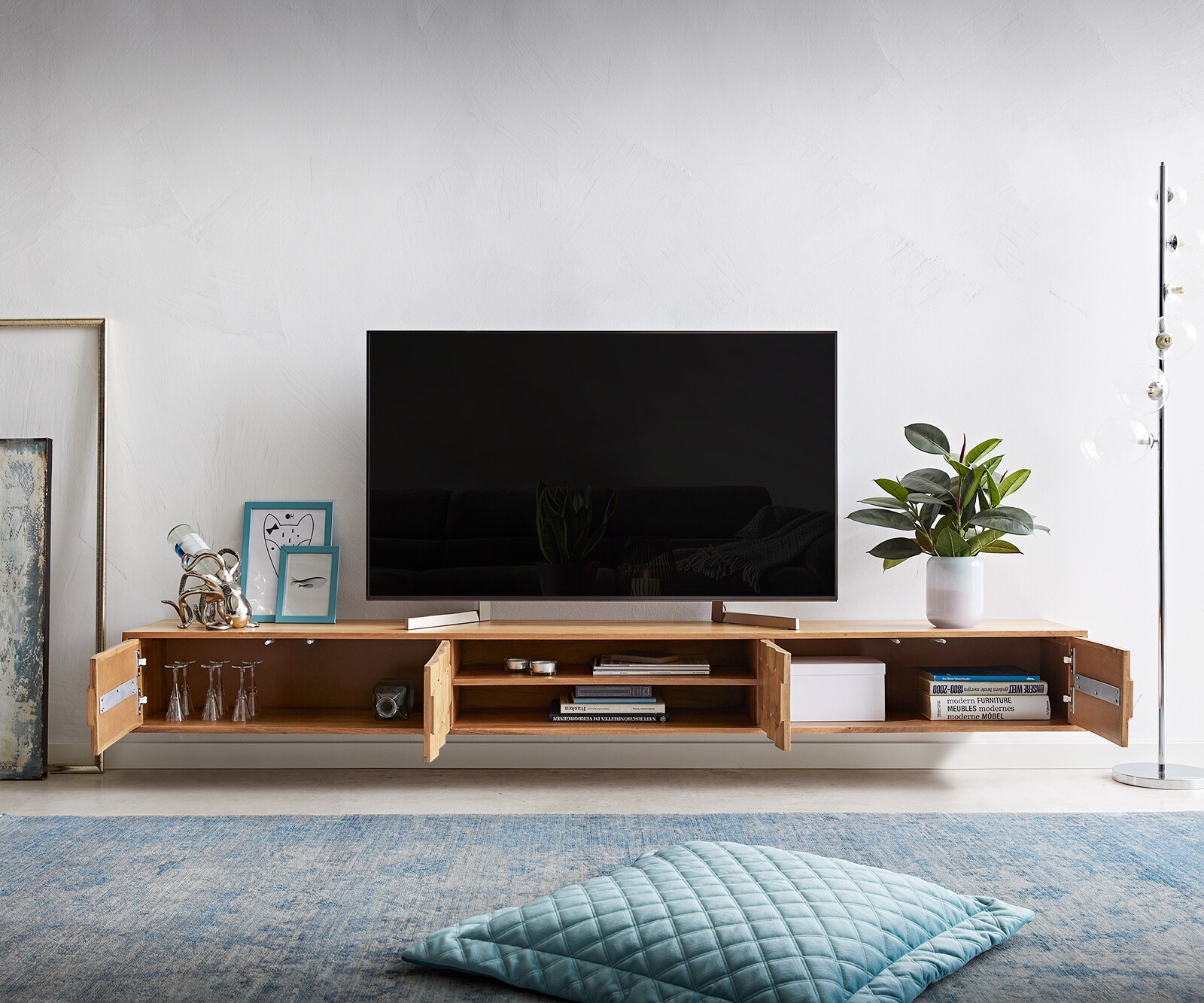 Meuble-TV  Fevo 240 cm acacia nature 4 portes flottant 3