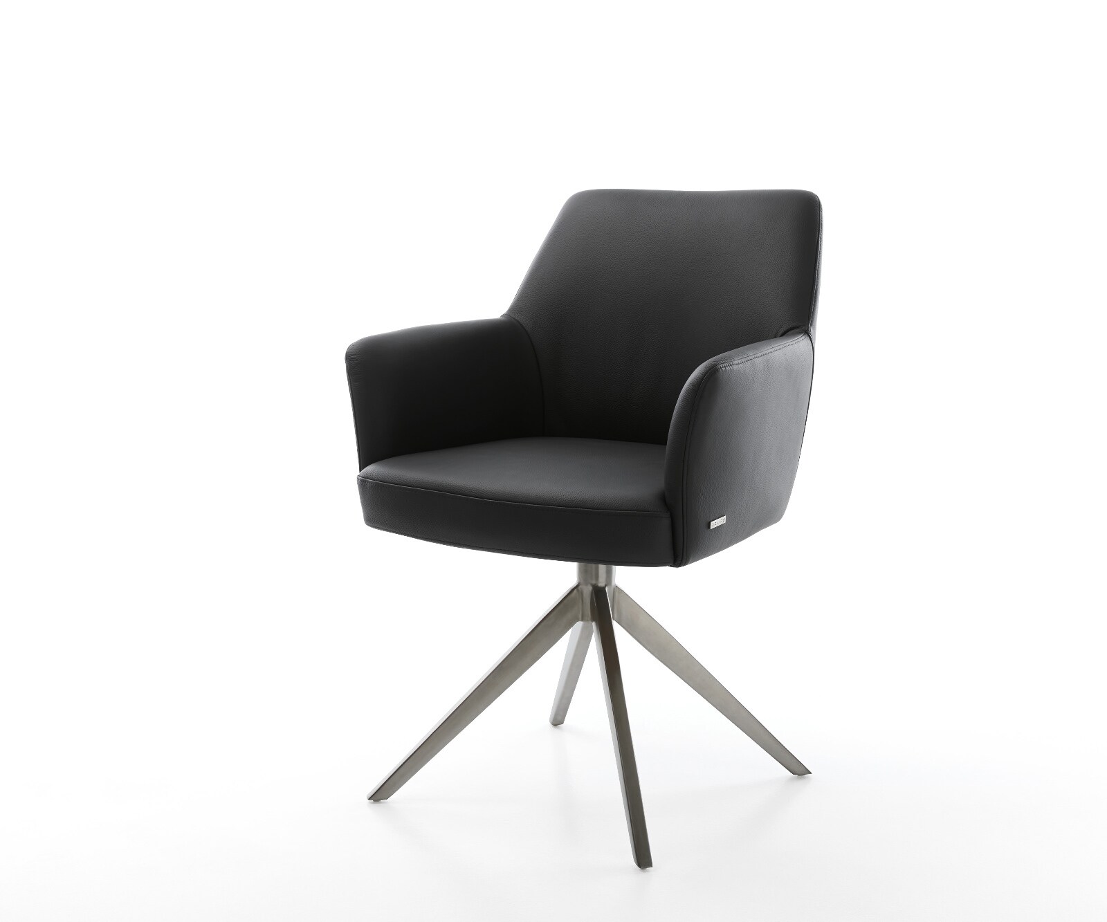 Chaise-pivotante Xana-Flex avec accoudoirs cuir de vache noir pied croisé large grafiete pivotement sur 360° fonction bascule ressorts ensachés 1