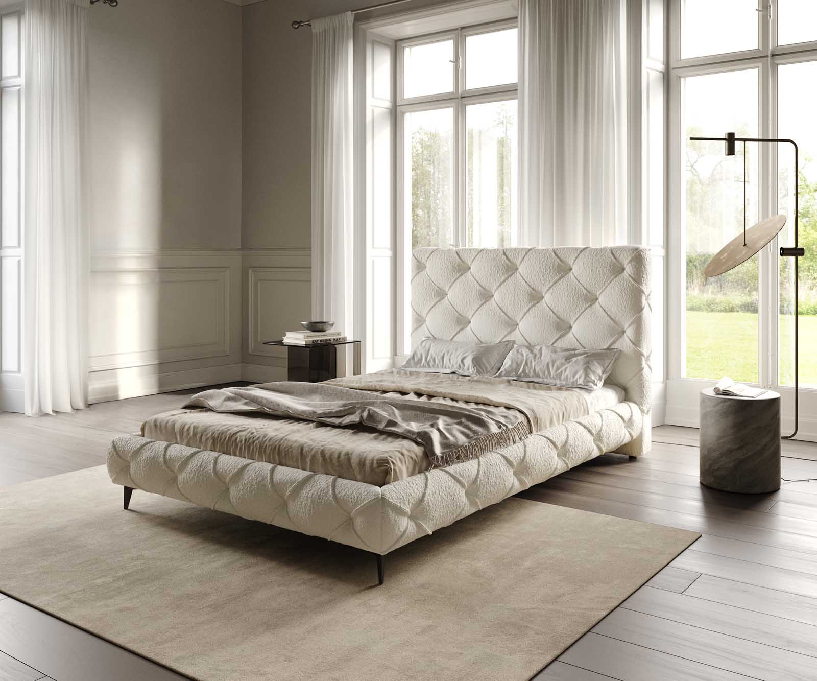 Sommier-rembourré Nayara 140x200 cm Bouclé Crème-Blanc 1