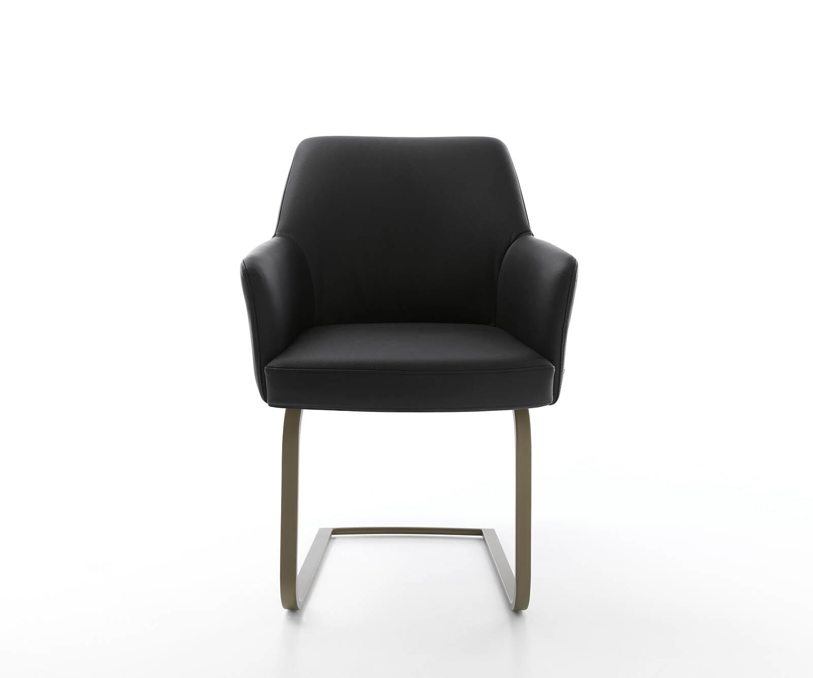 Cantilever Xana-Flex avec accoudoirs cuir de vache noir pied cantilever plat aspect titane ressorts ensachés 1