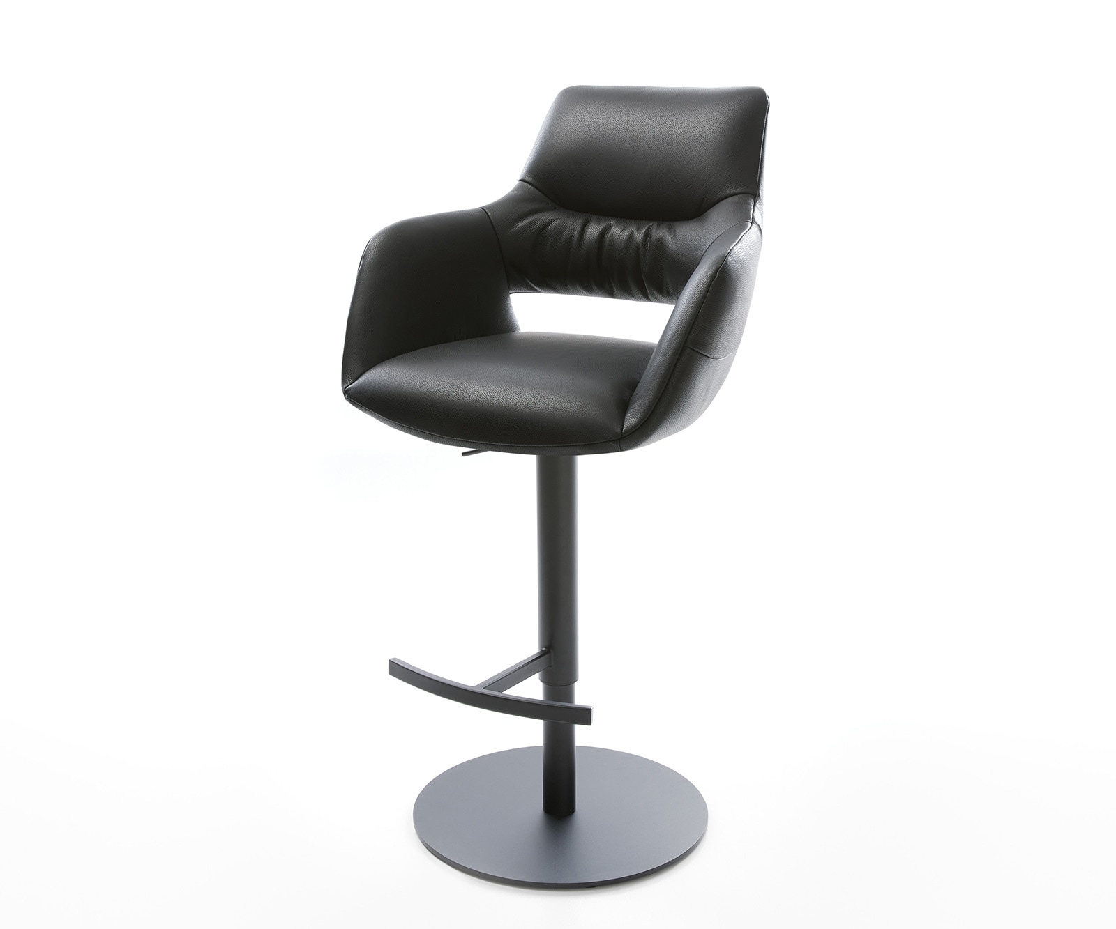 Chaise-de-bar Yago-Flex cuir véritable noir pied pivotant réglable en hauteur métal noir pivotant ressorts ensachés Chaise-de-bar Yago-Flex cuir véritable noir pied pivotant réglable en hauteur métal noir pivotant ressorts ensachés