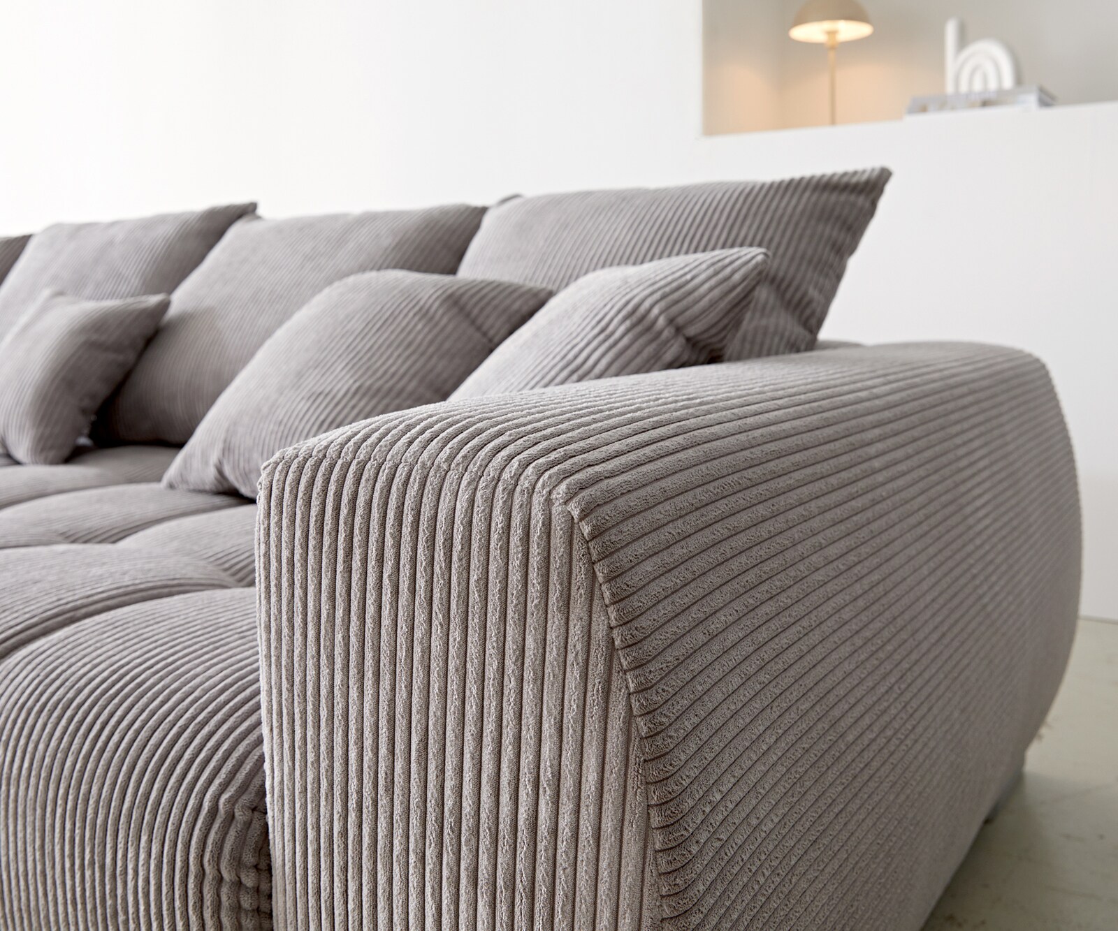 Canapé-d'angle Josea 300x220 cm velours côtelé gris argenté méridiènne gauche 7