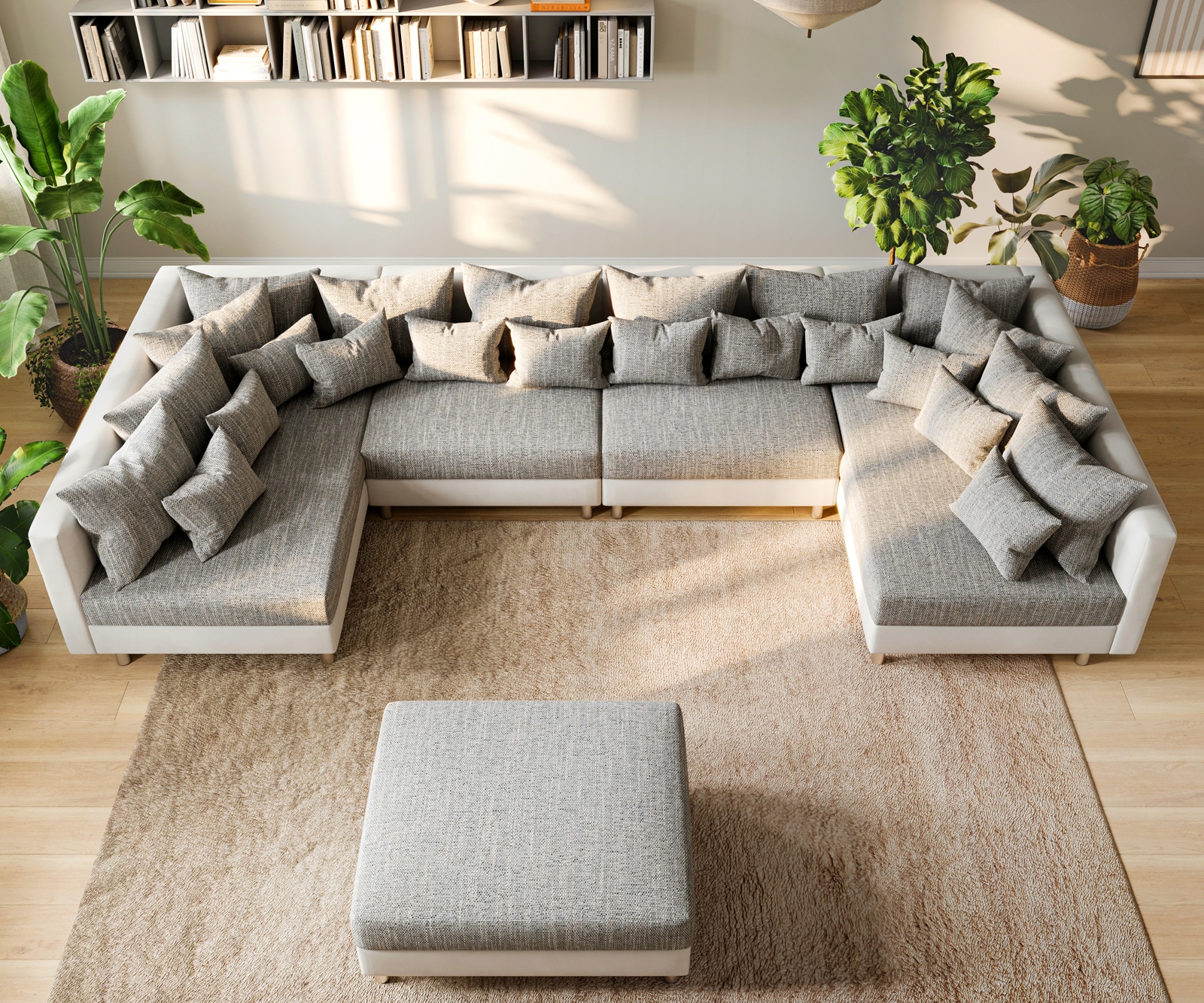 Canapé-panoramique Clovis XL Blanc Gris clair Tabouret de canapé modulable 3 Canapé-panoramique Clovis XL Blanc Gris clair Tabouret de canapé modulable 3