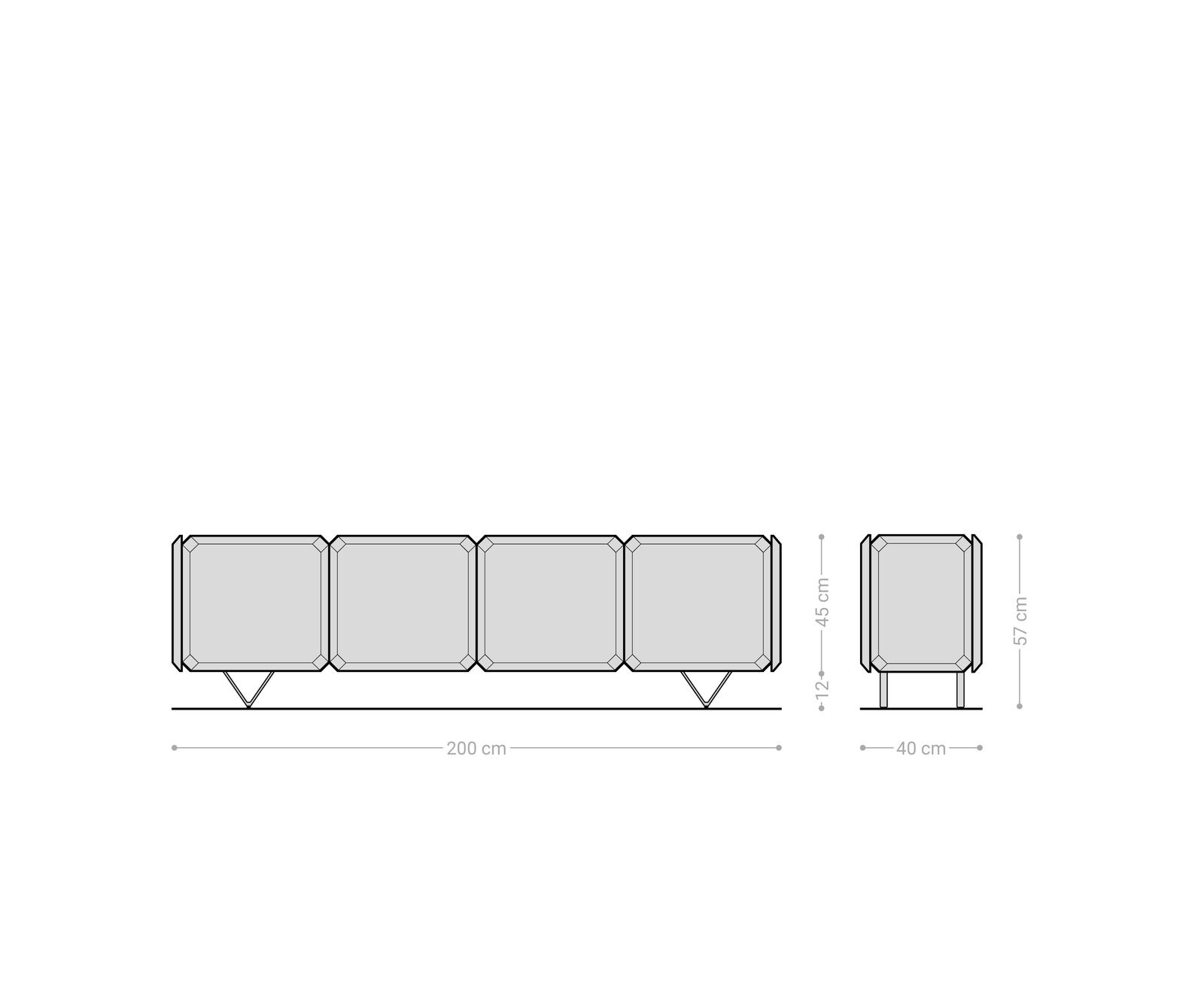 Meuble-bas Kiano 200 cm Acacia Nature 4 Portes Pied en V Acier inoxydable Séparateur de pièce 9