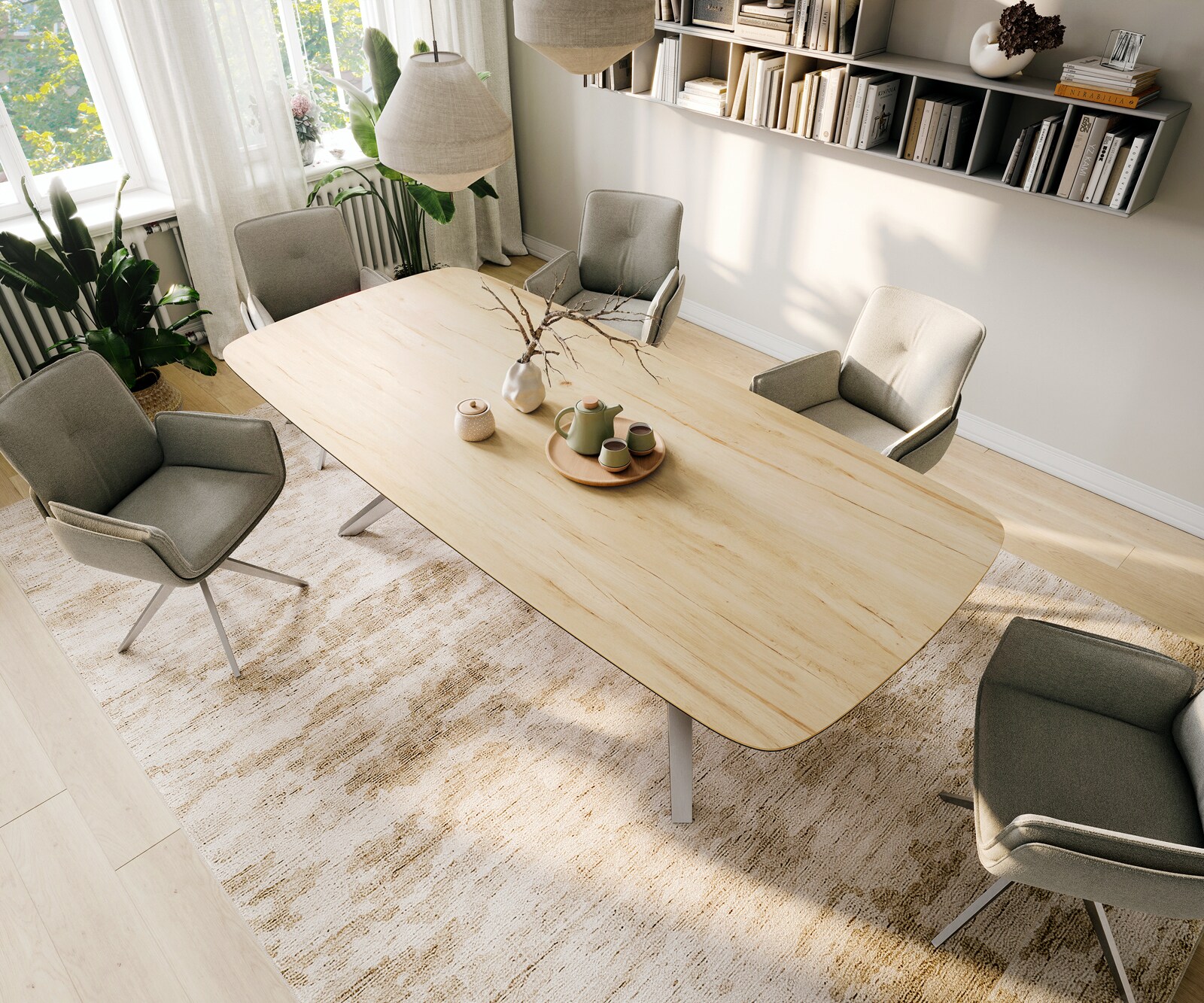 Table à manger Edge Boot 260x120 cm Céramique Laminam® Sabbia Eichefarbig Zenthara anguleux Acier inoxydable 4