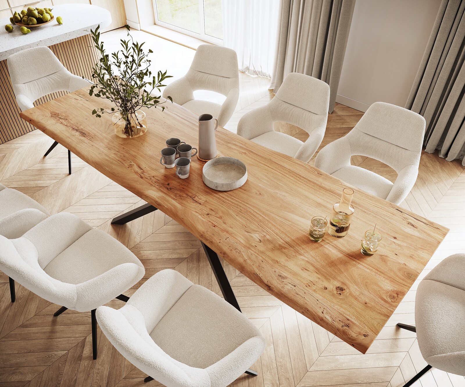 Table à manger Edge 300x100 acacia nature cadre croisé rectangle noir Live-Edge 3