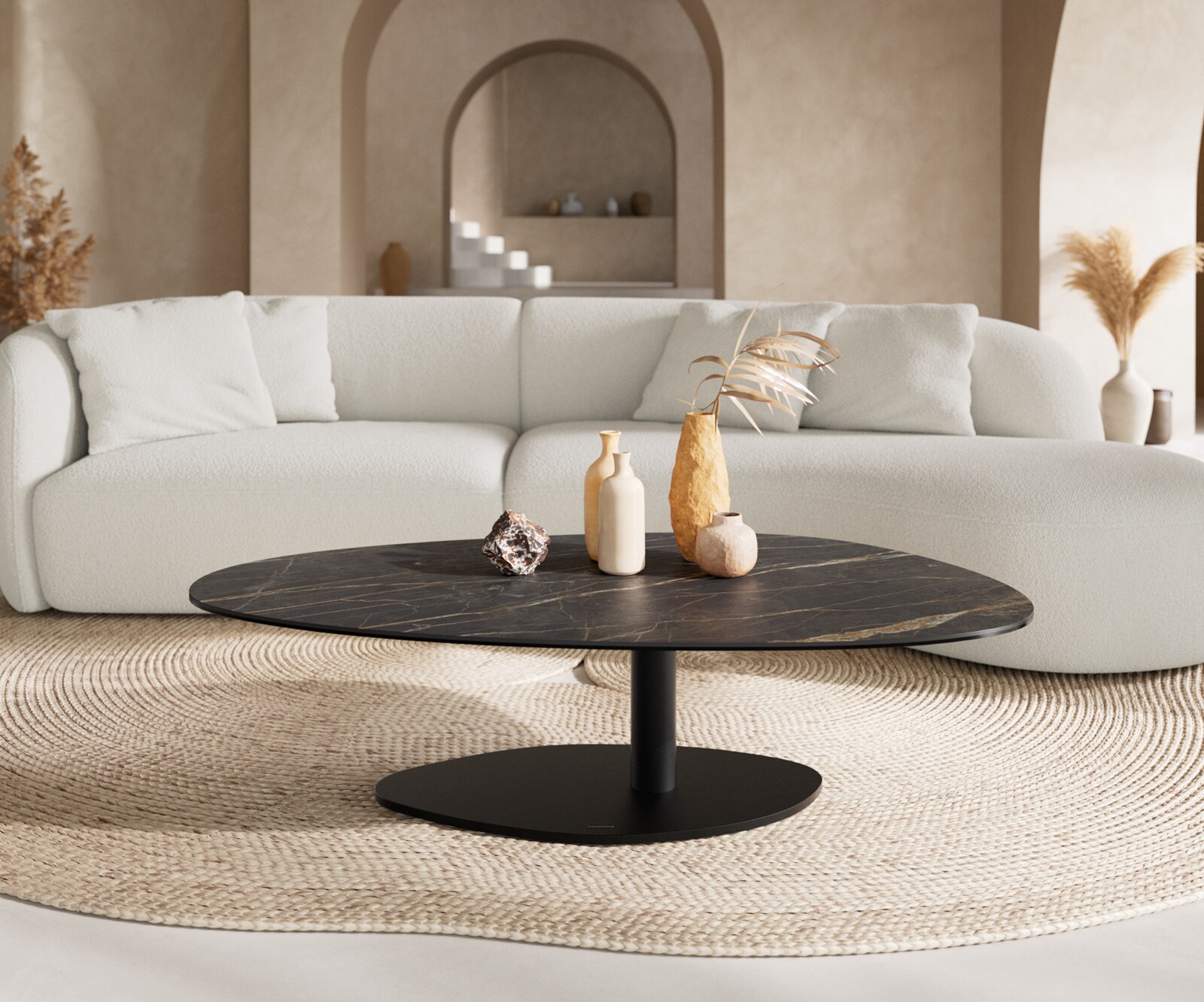 Table basse Edge Oval 140x75 cm céramique Laminam® Noir Desir brun Vibany métal noir 2