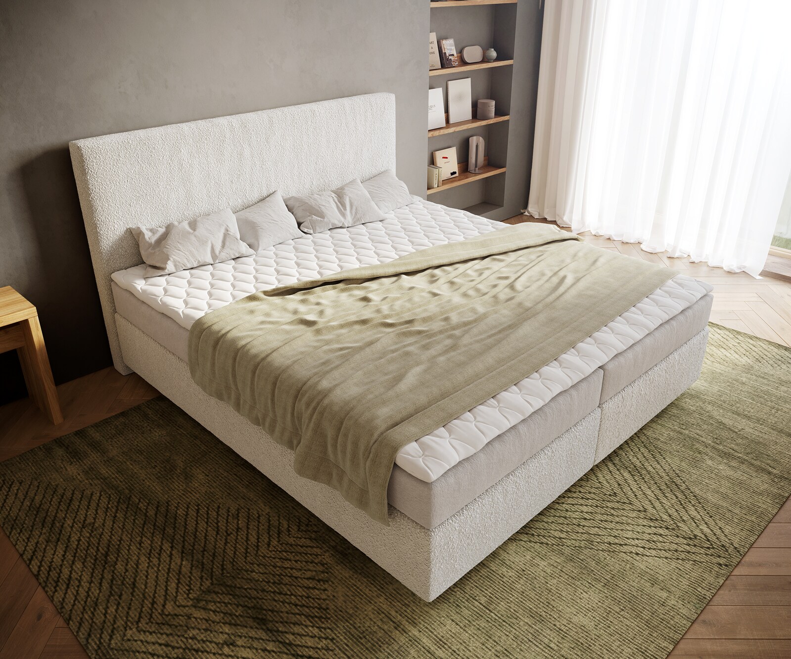 Lit à sommier tapissier Dream-Well 180x200 cm Bouclé Crème-Blanc avec matelas et surmatelas 3 Lit à sommier tapissier Dream-Well 180x200 cm Bouclé Crème-Blanc avec matelas et surmatelas 3