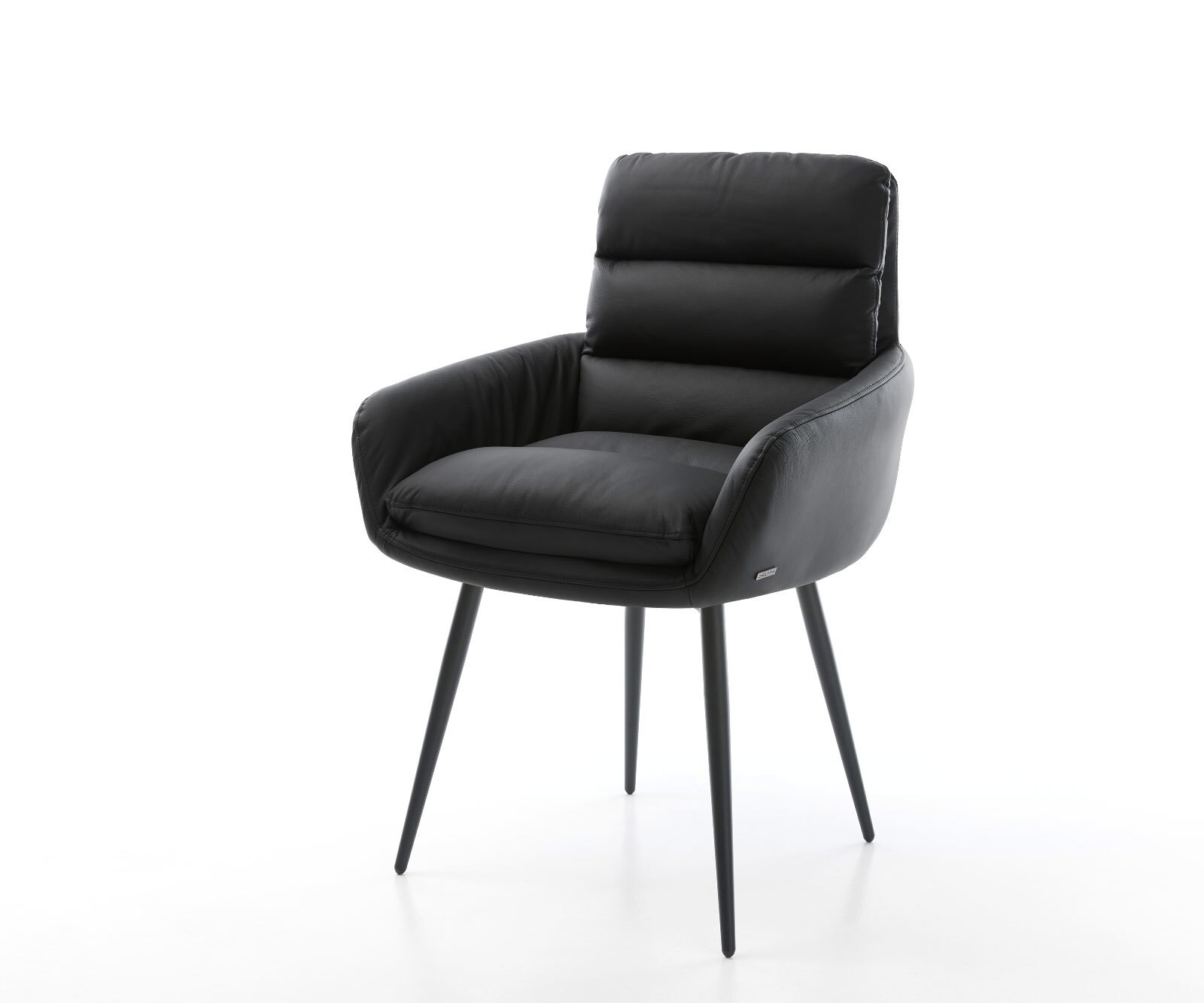 Chaise-de-salle-à-manger Abelia-Flex avec accoudoirs cuir de vache noir 4 pieds coniques noir
