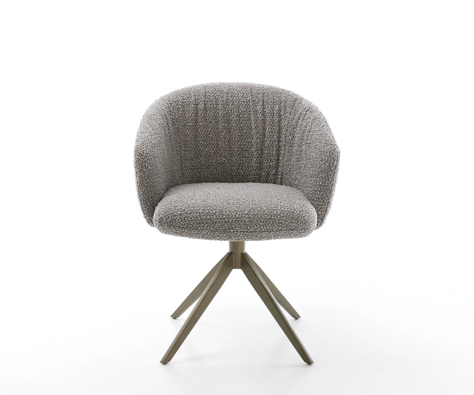 Chaise-pivotante Caja-Flex avec accoudoirs bouclé gris argenté pied croisé large aspect titane pivotement sur 360° ressorts ensachés 1