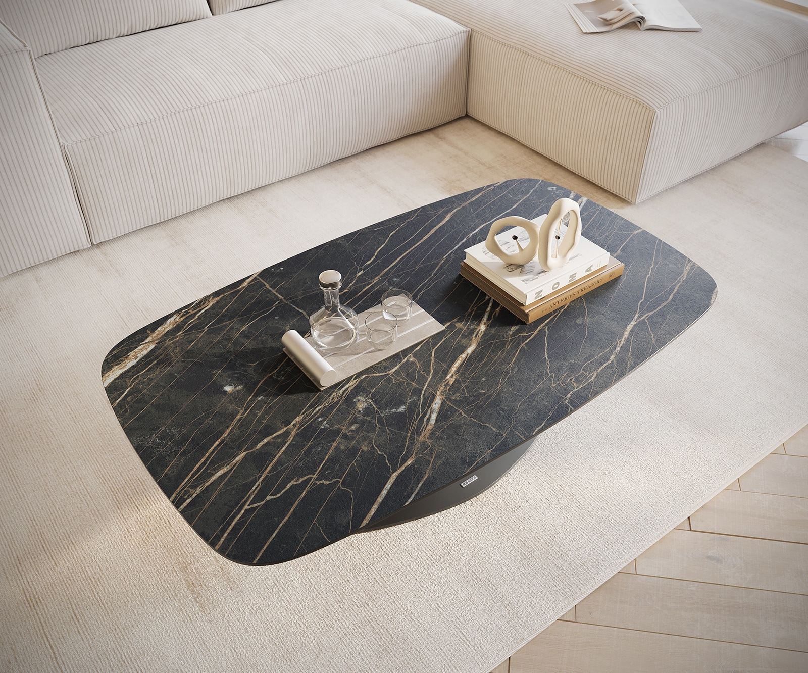 Table basse Edge Boot 120x70 cm céramique Laminam® Noir Desir brun Vibany métal noir 4