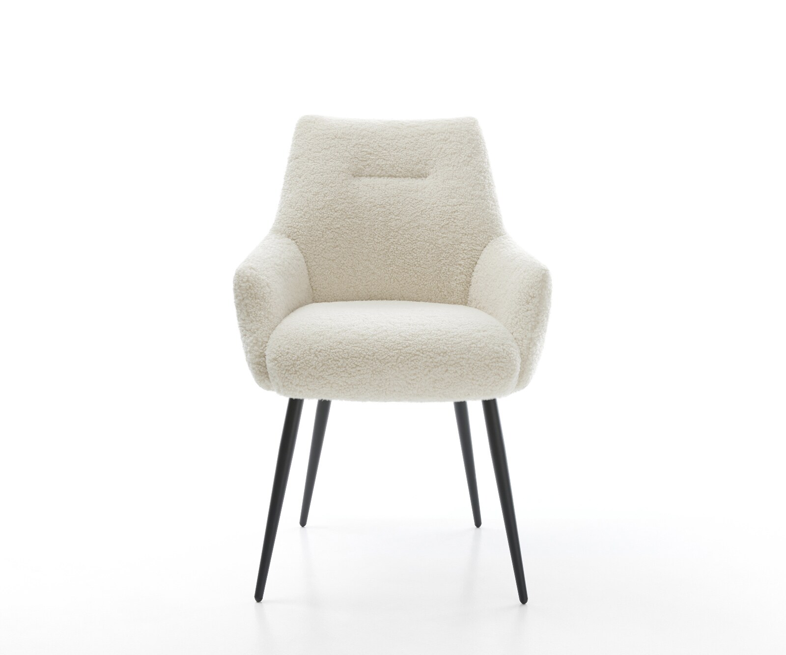 Chaise-de-salle-à-manger Alja-Flex avec accoudoirs tissu teddy beige 4 pieds coniques noir resorts ensachés 1