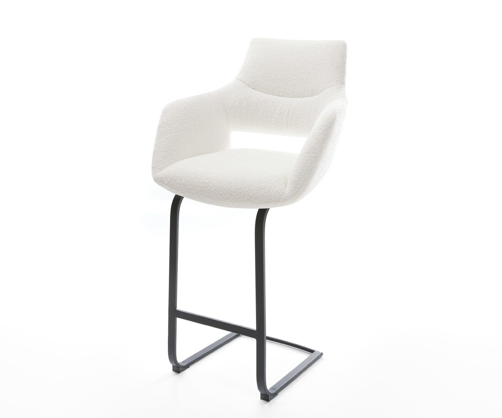 Chaise-de-bar Yago-Flex Bouclé Crème-blanc Pied cantilever plat noir Noir Ressort ensaché 1