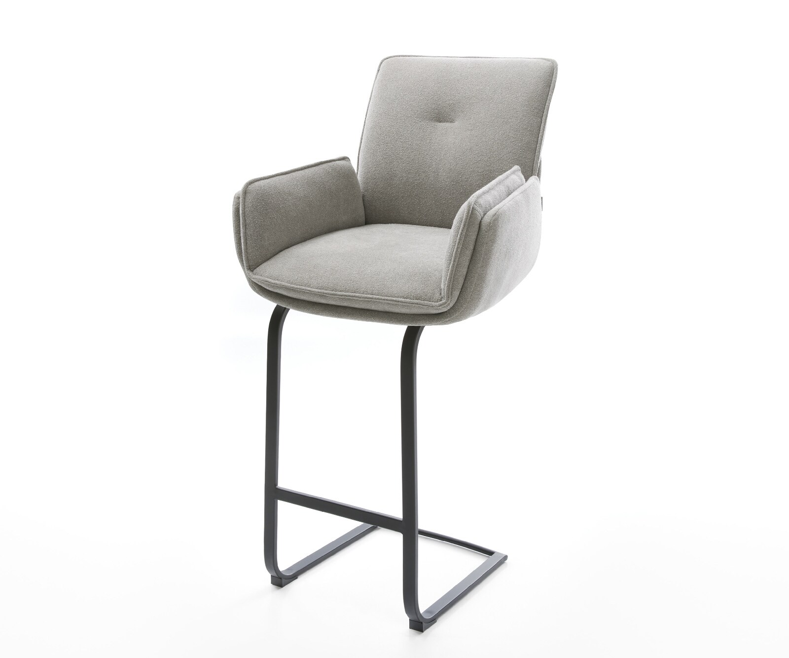 Chaise-de-bar Nela-Flex Tissu structuré doux Gris Pied cantilever plat noir Noir