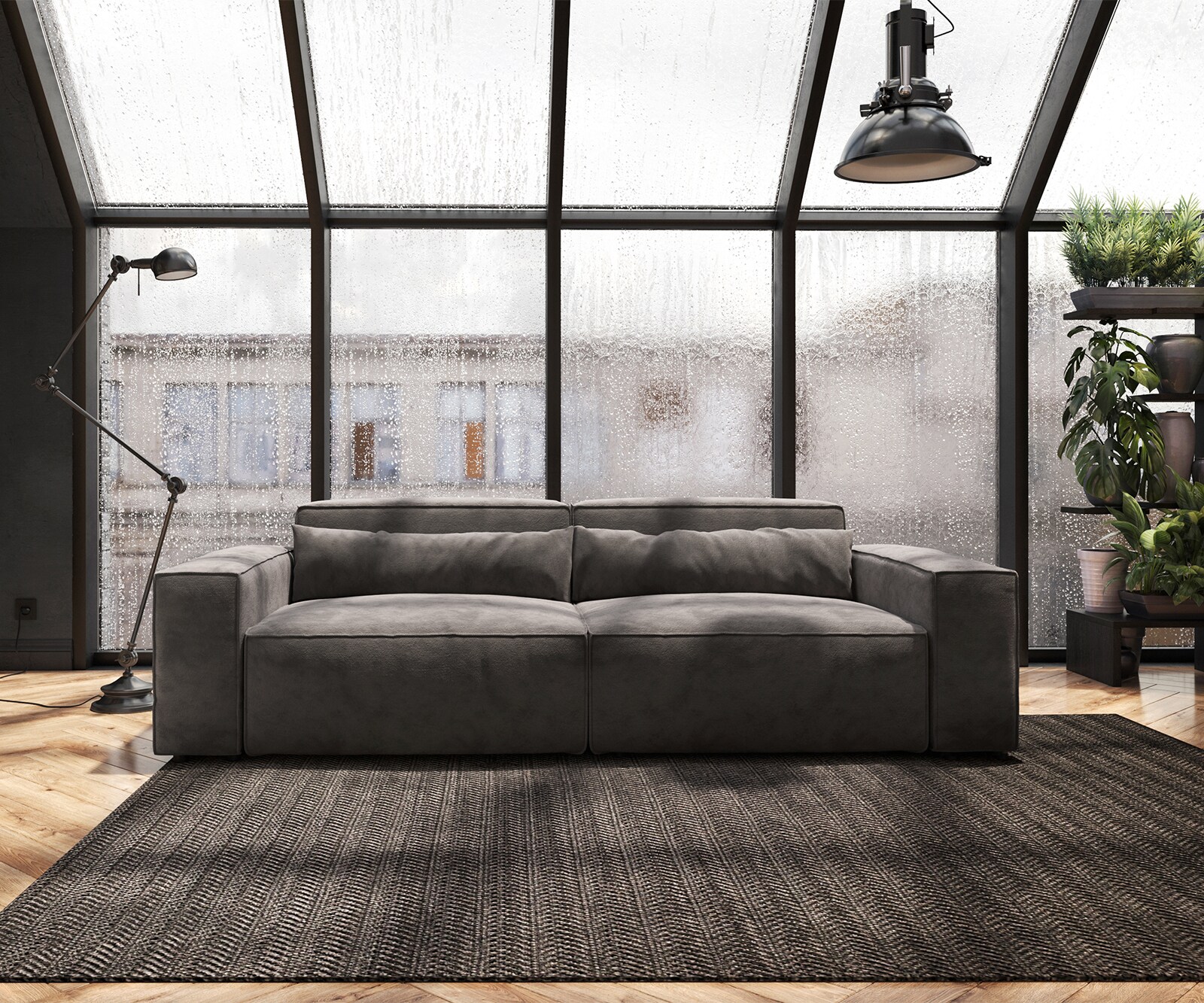Grand Canapé Sirpio 230x95 cm Microfibre Marron Kaki 1