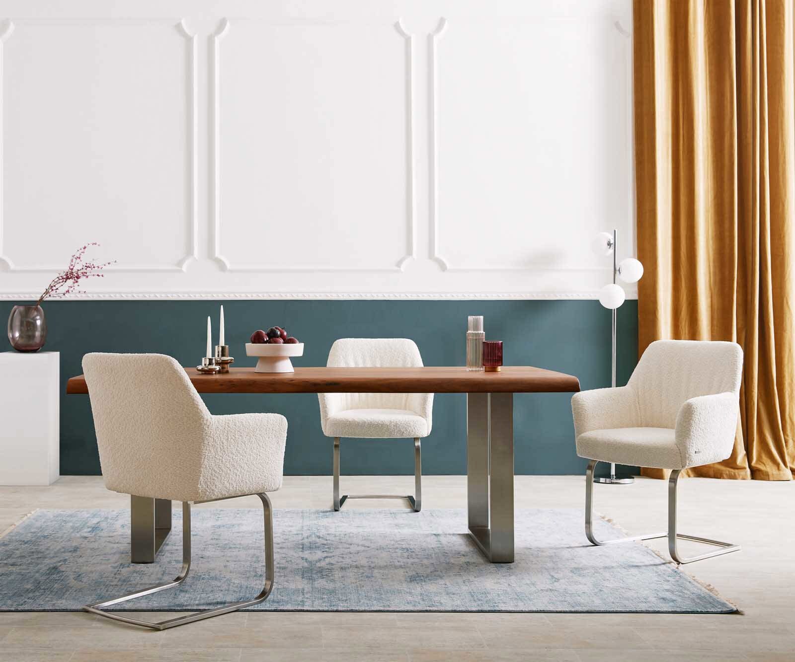 Cantilever Xana-Flex avec accoudoirs bouclé blanc pied cantilever plat acier inoxydable brossé ressorts ensachés 5 Cantilever Xana-Flex avec accoudoirs bouclé blanc pied cantilever plat acier inoxydable brossé ressorts ensachés 5