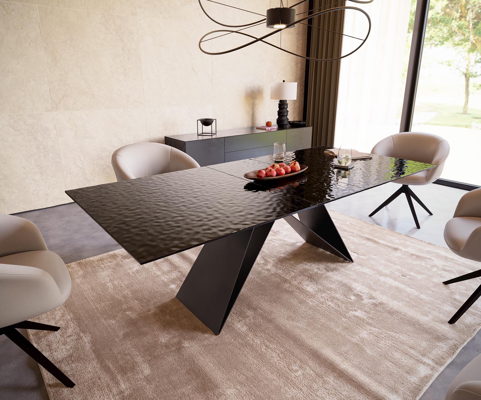 Table de salle à manger Edge Verre Relief extensible 4 Table de salle à manger Edge Verre Relief extensible 4