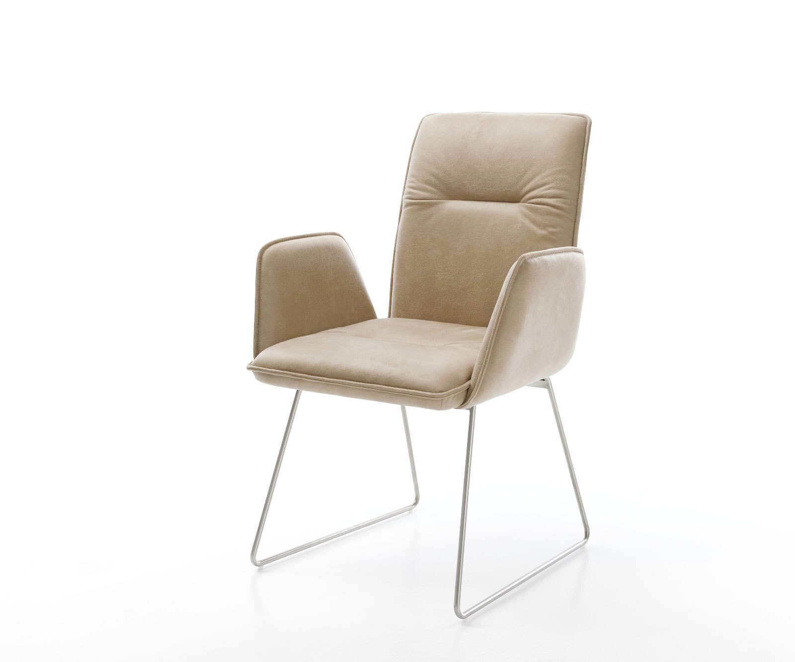 Chaise-de-salle-à-manger Vinja-Flex microvelours beige vintage pied trapèze acier inoxydable brossé