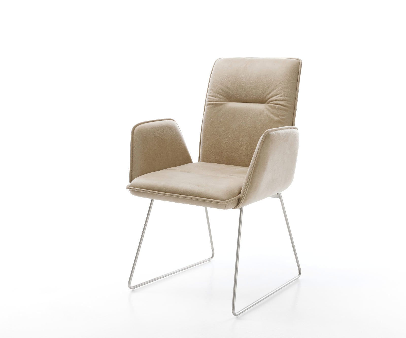 Chaise-de-salle-à-manger Vinja-Flex microvelours beige vintage pied trapèze acier inoxydable brossé Chaise-de-salle-à-manger Vinja-Flex microvelours beige vintage pied trapèze acier inoxydable brossé
